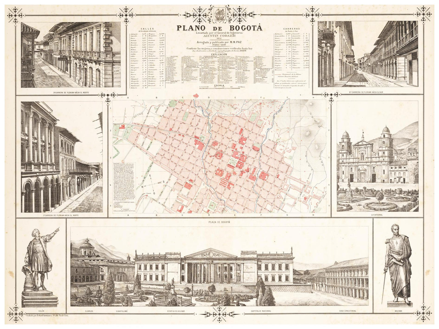 Historischer Stadtplan Bogota um 1890
