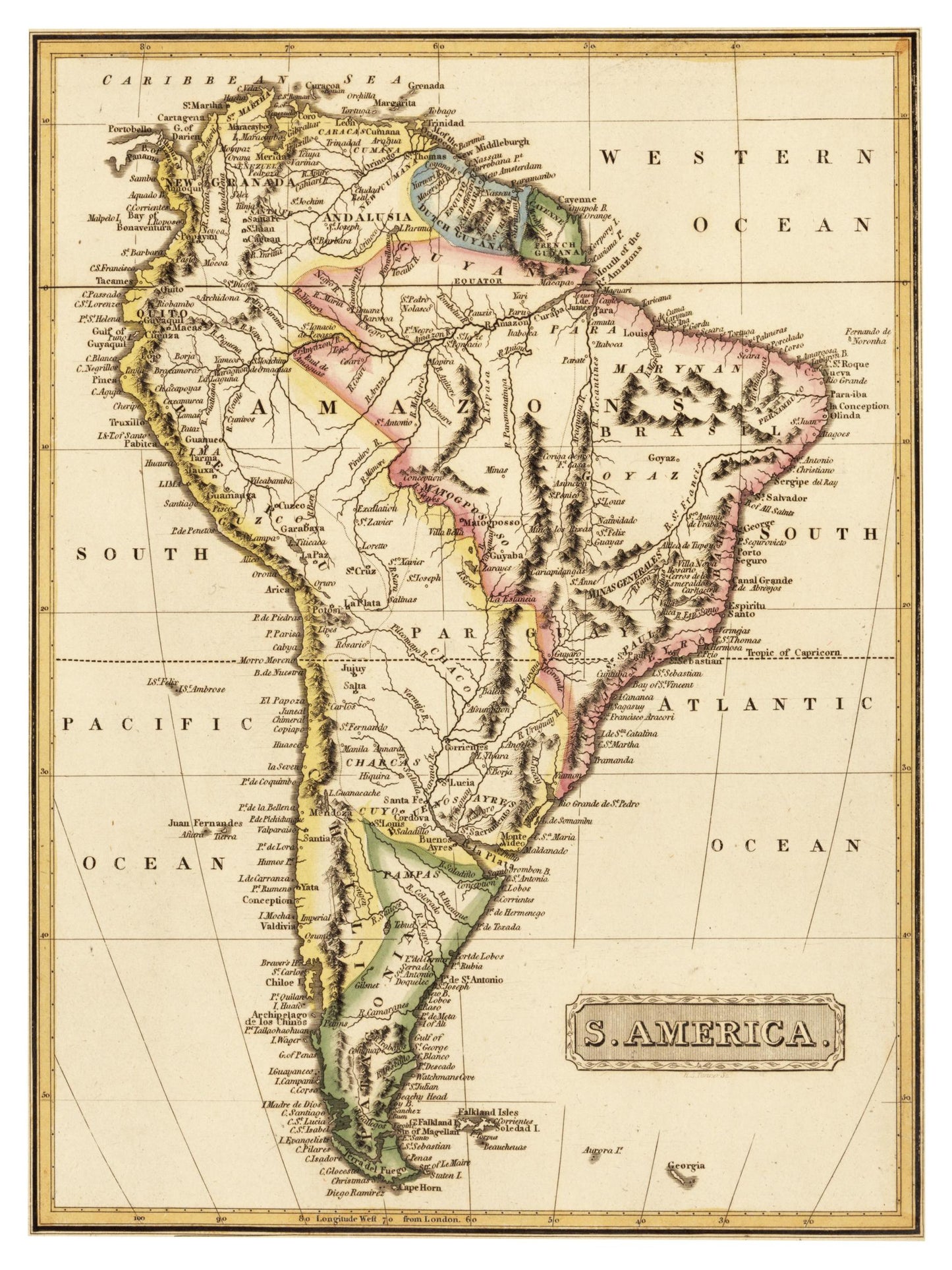 Historische Landkarte Südamerika um 1825