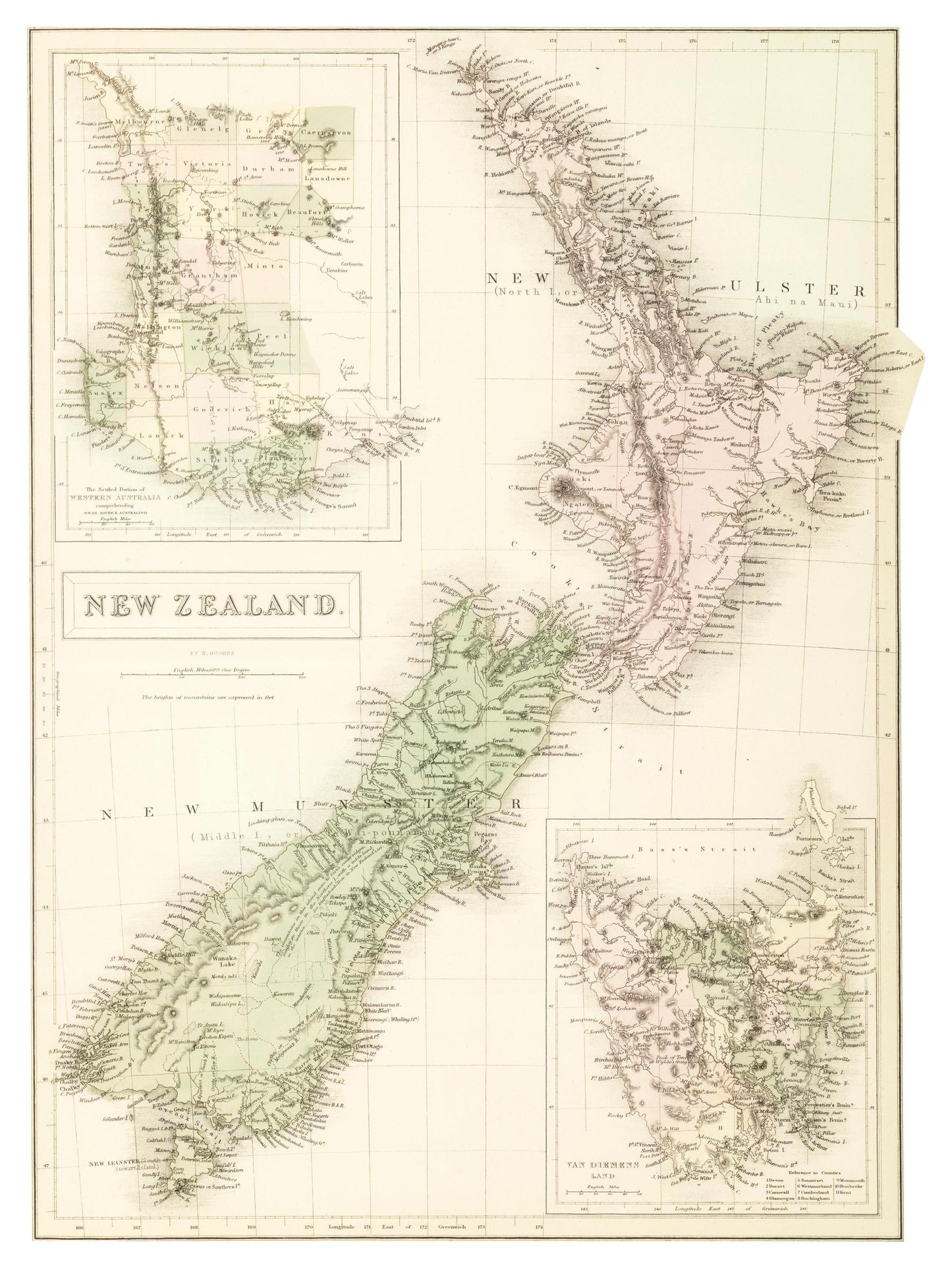 Historische Landkarte Neuseeland um 1854