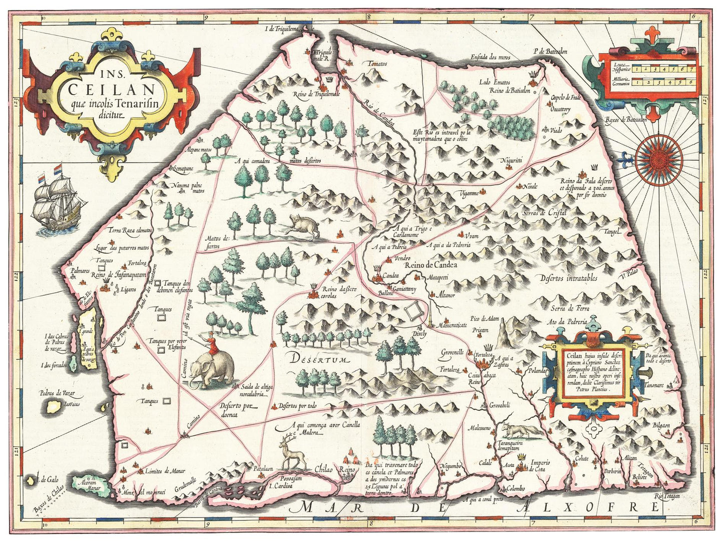 Historische Landkarte Sri Lanka um 1606