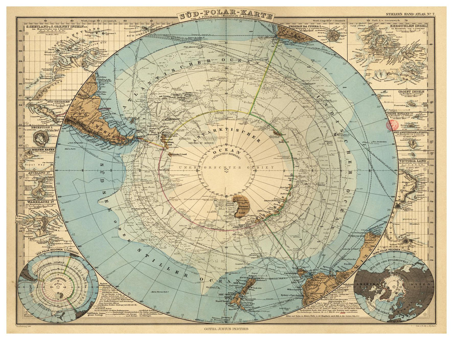 Historische Landkarte Antarktis um 1885