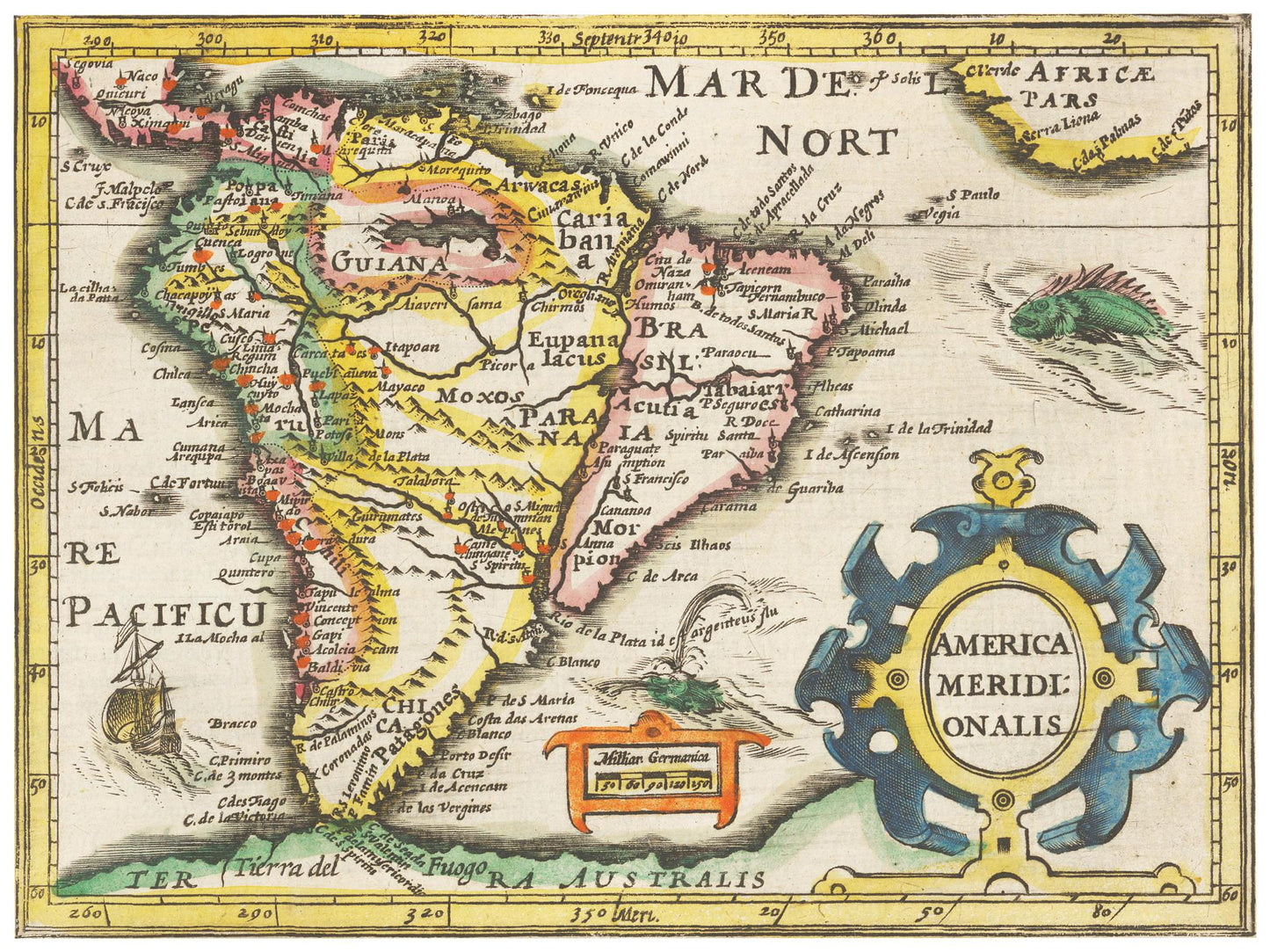 Historische Landkarte Südamerika um 1609