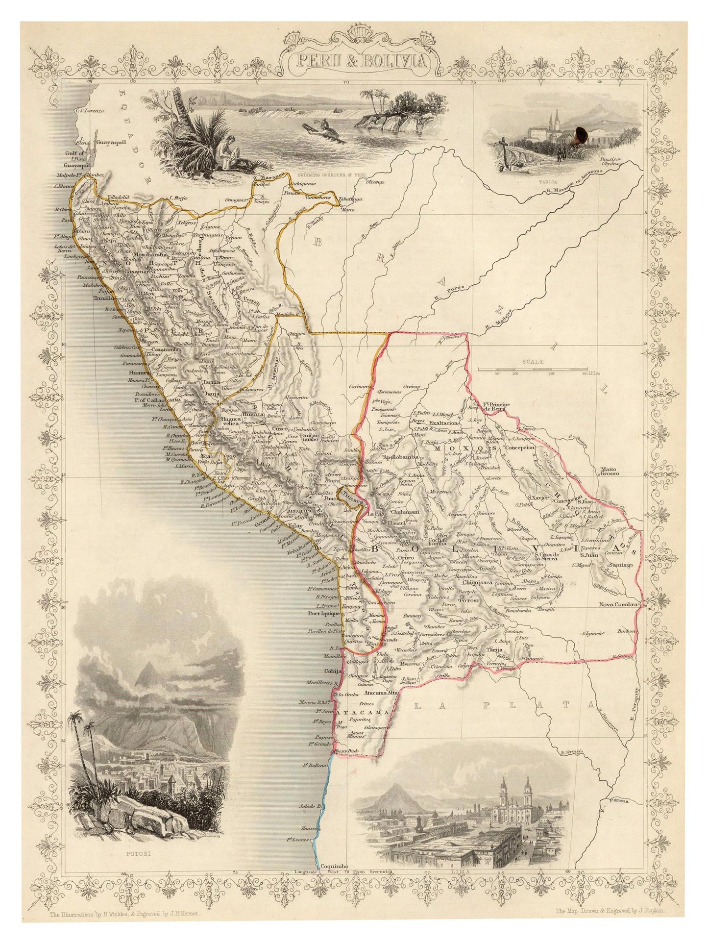 Historische Landkarte Bolivien & Peru um 1850
