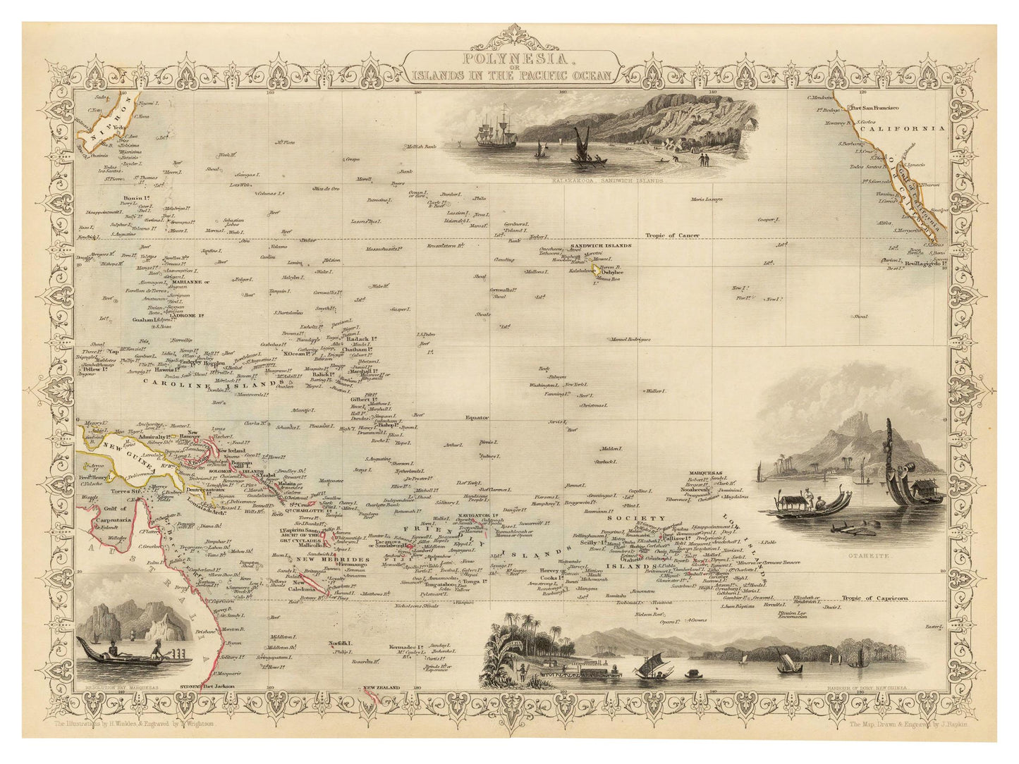 Historische Landkarte Polynesien um 1850