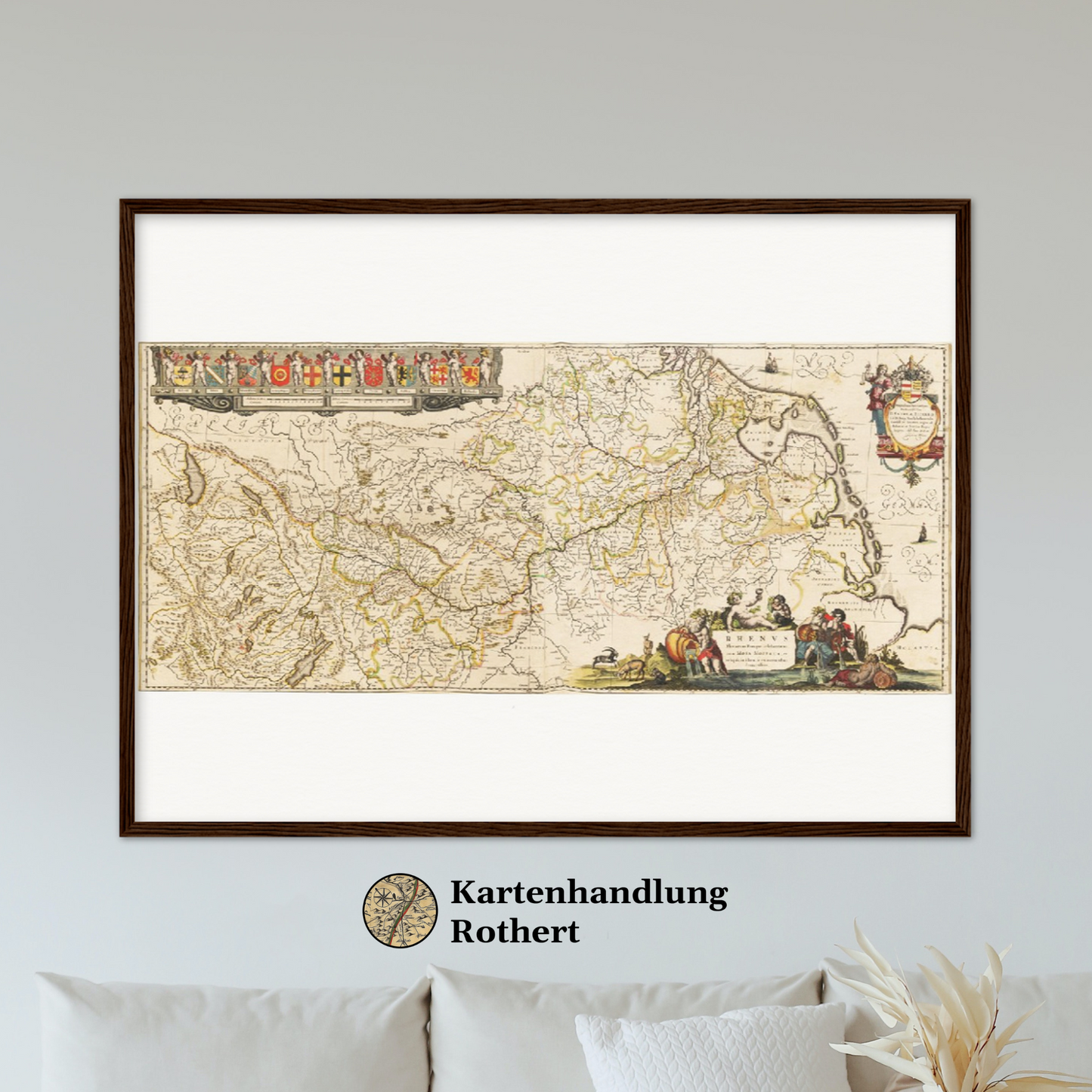 Historische Landkarte Lauf des Rhein um 1635