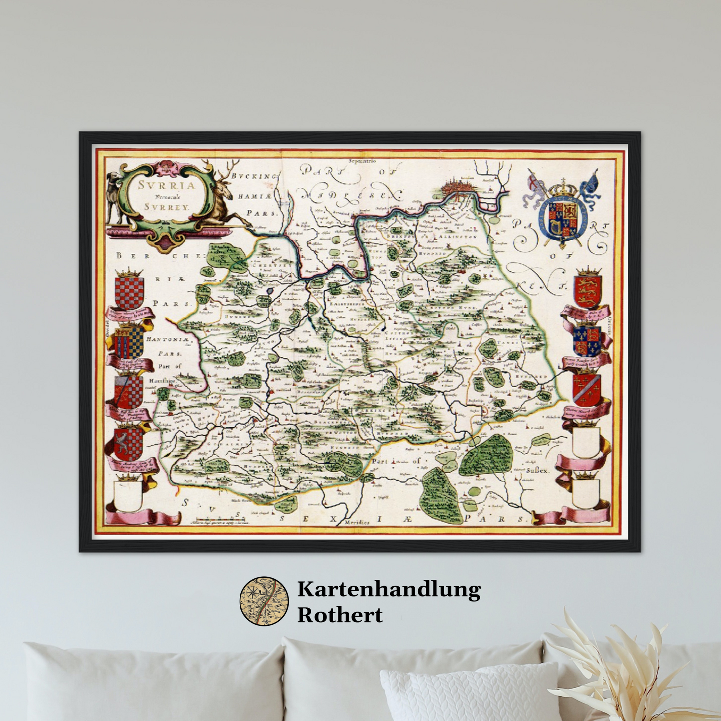 Historische Landkarte Surrey um 1646