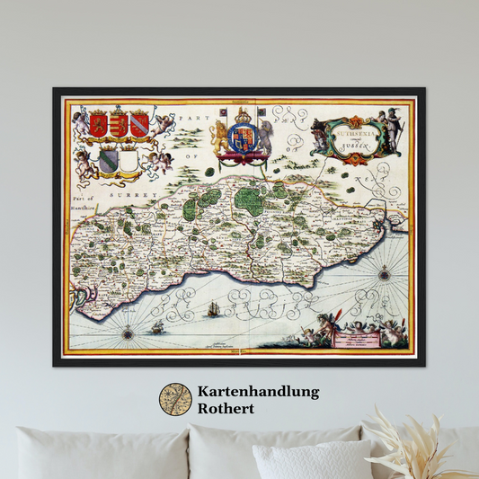 Historische Landkarte Sussex um 1646