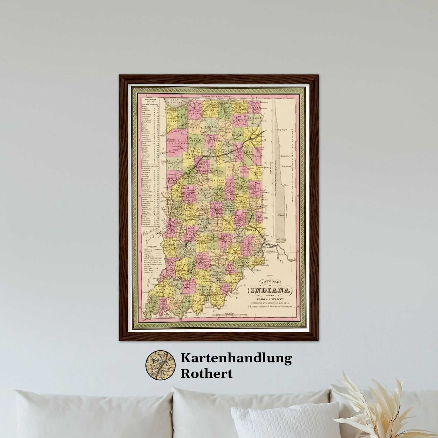 Historische Landkarte Indiana um 1849