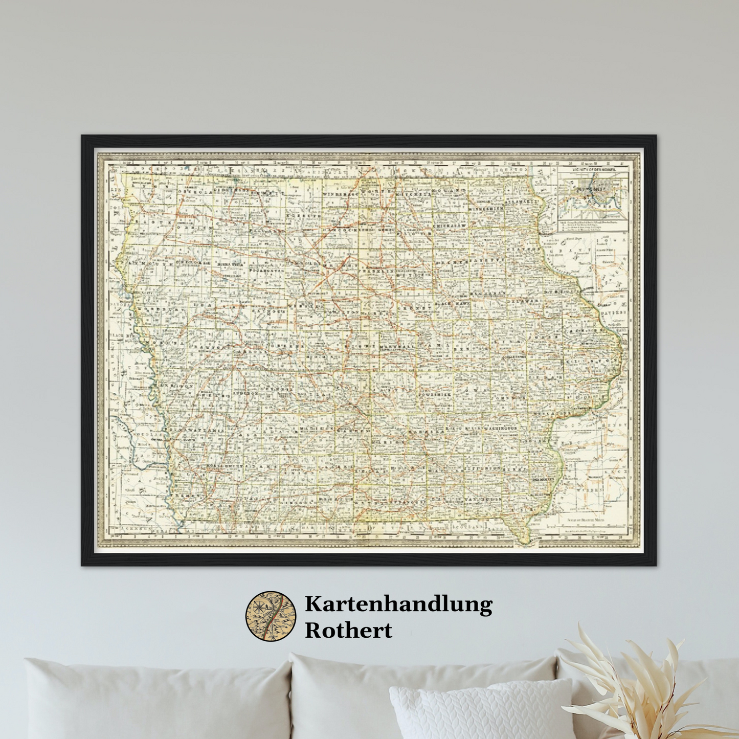 Historische Landkarte Iowa um 1882