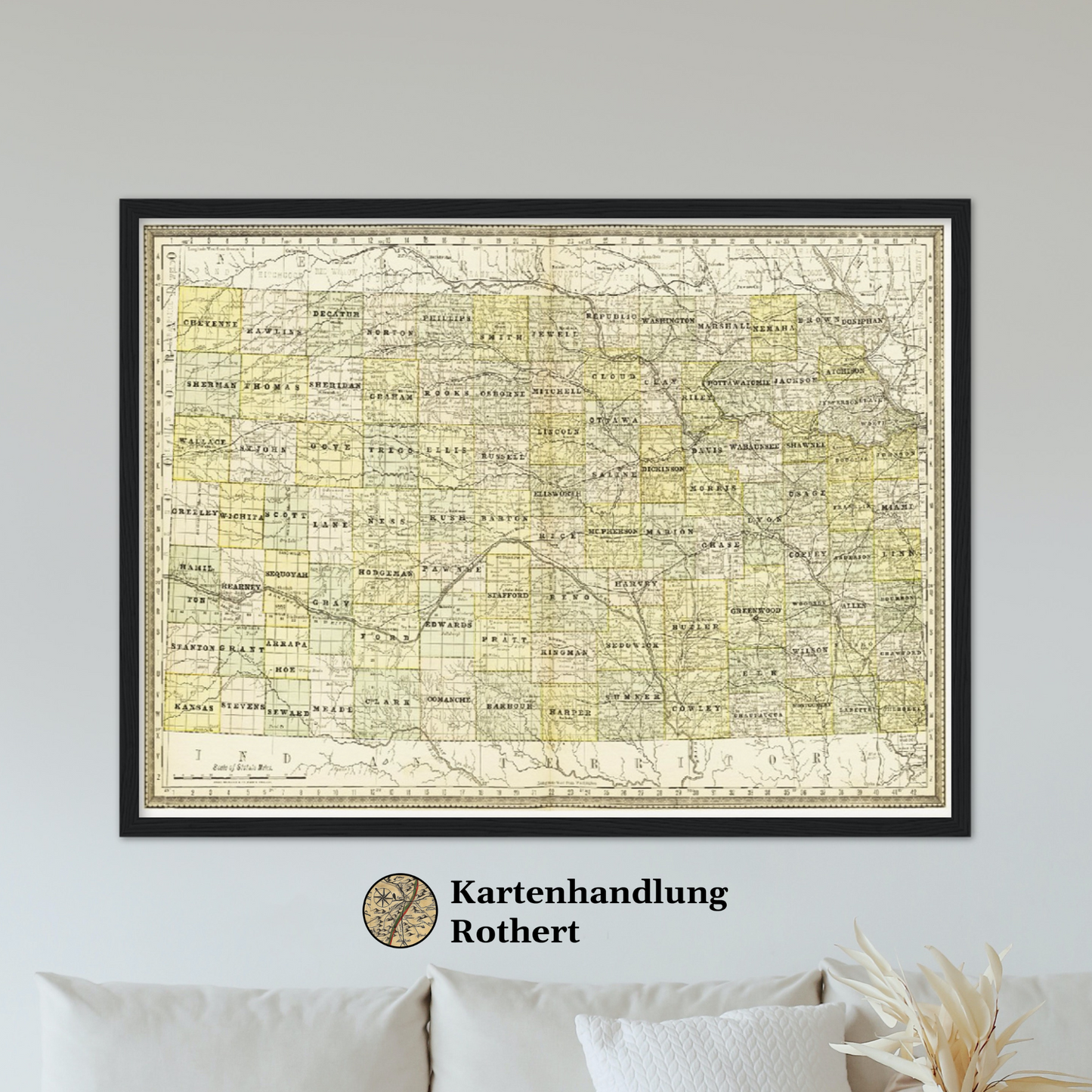 Historische Landkarte Kansas um 1882