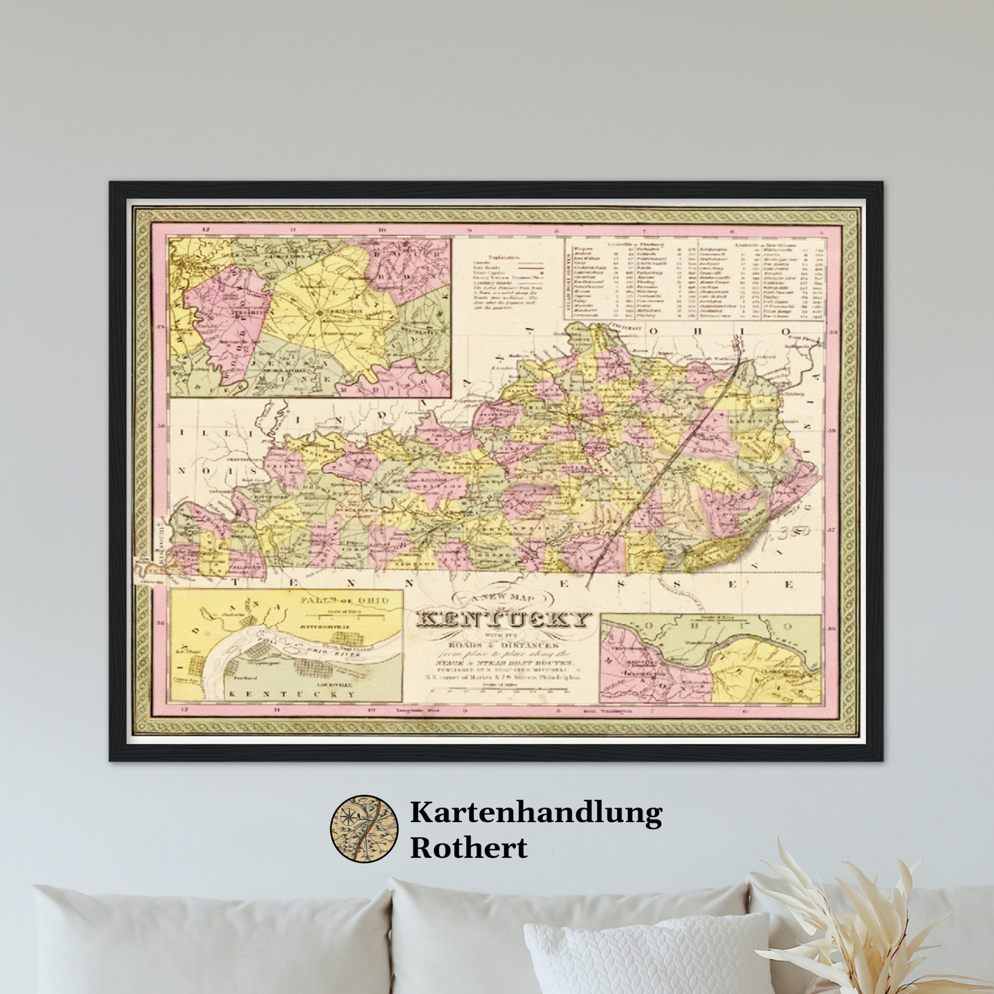 Historische Landkarte Kentucky um 1849