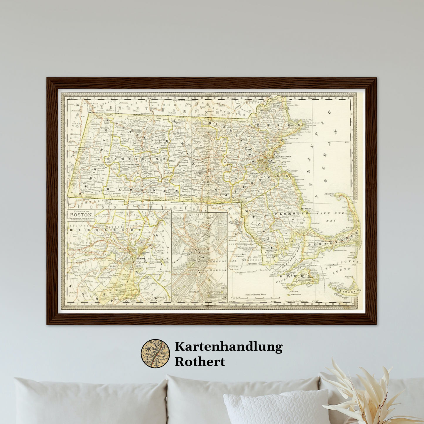Historische Landkarte Massachusetts um 1882