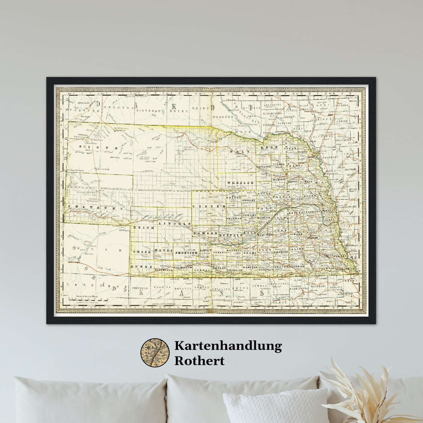 Historische Landkarte Nebraska um 1882
