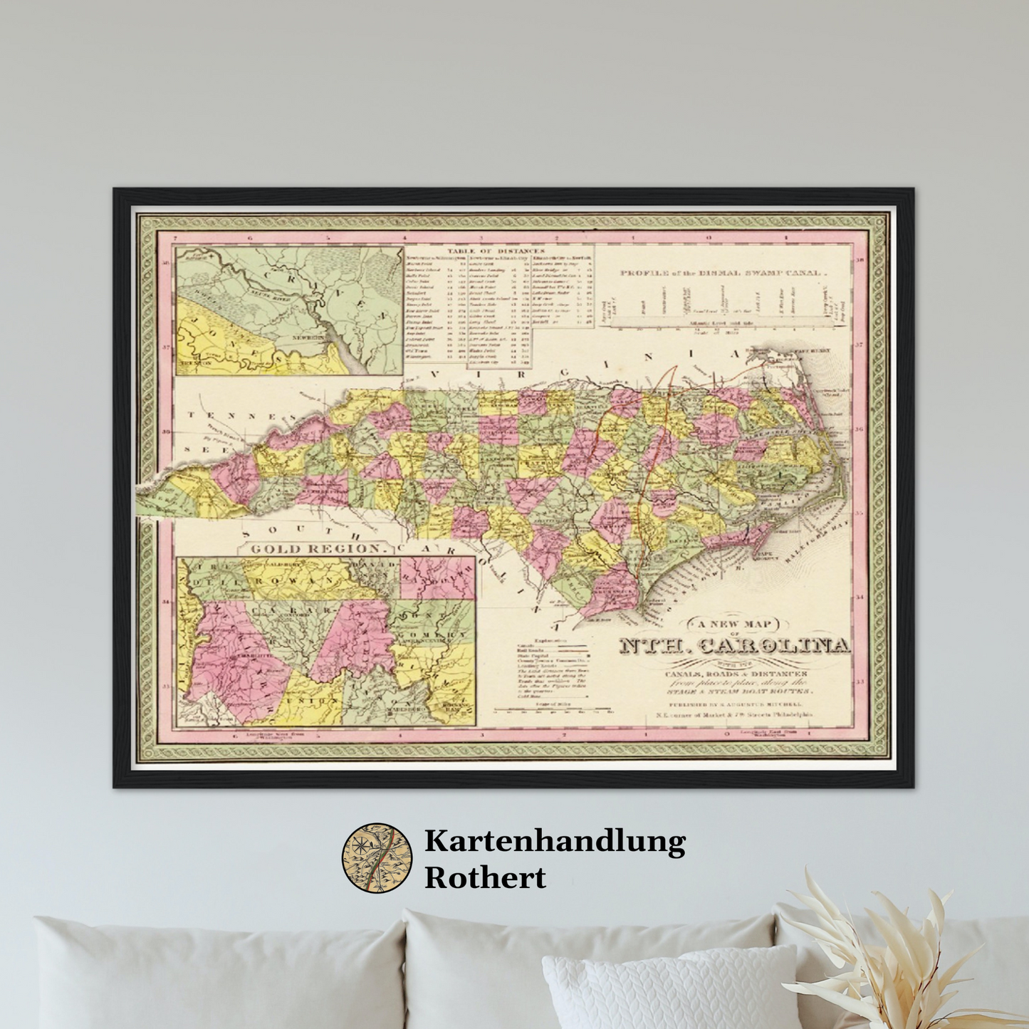 Historische Landkarte North Carolina um 1849