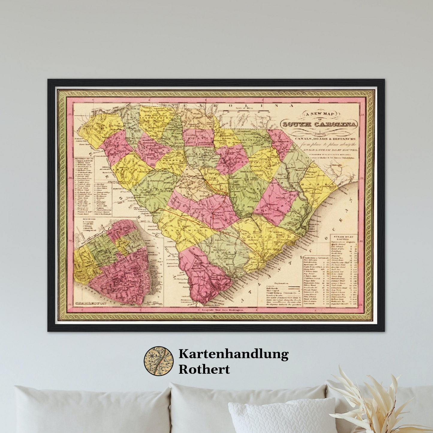Historische Landkarte South Carolina um 1849