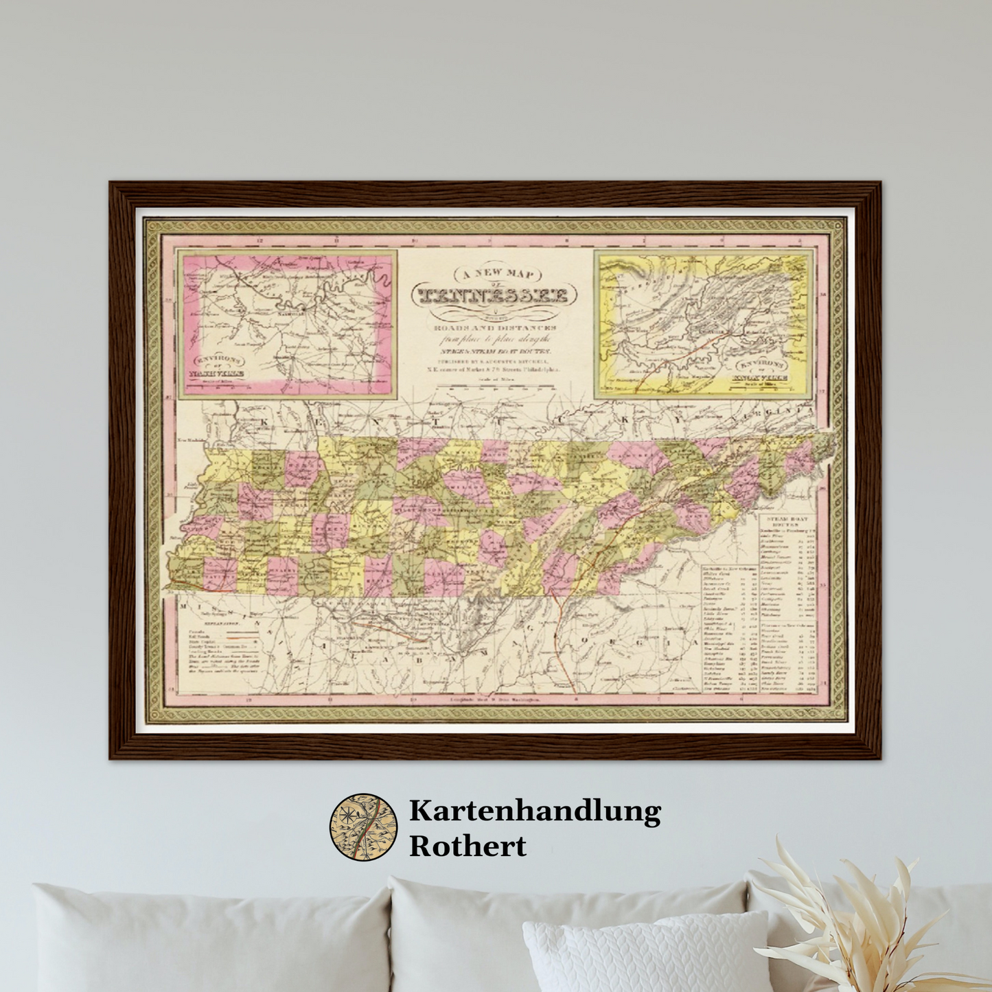 Historische Landkarte Tennessee um 1849
