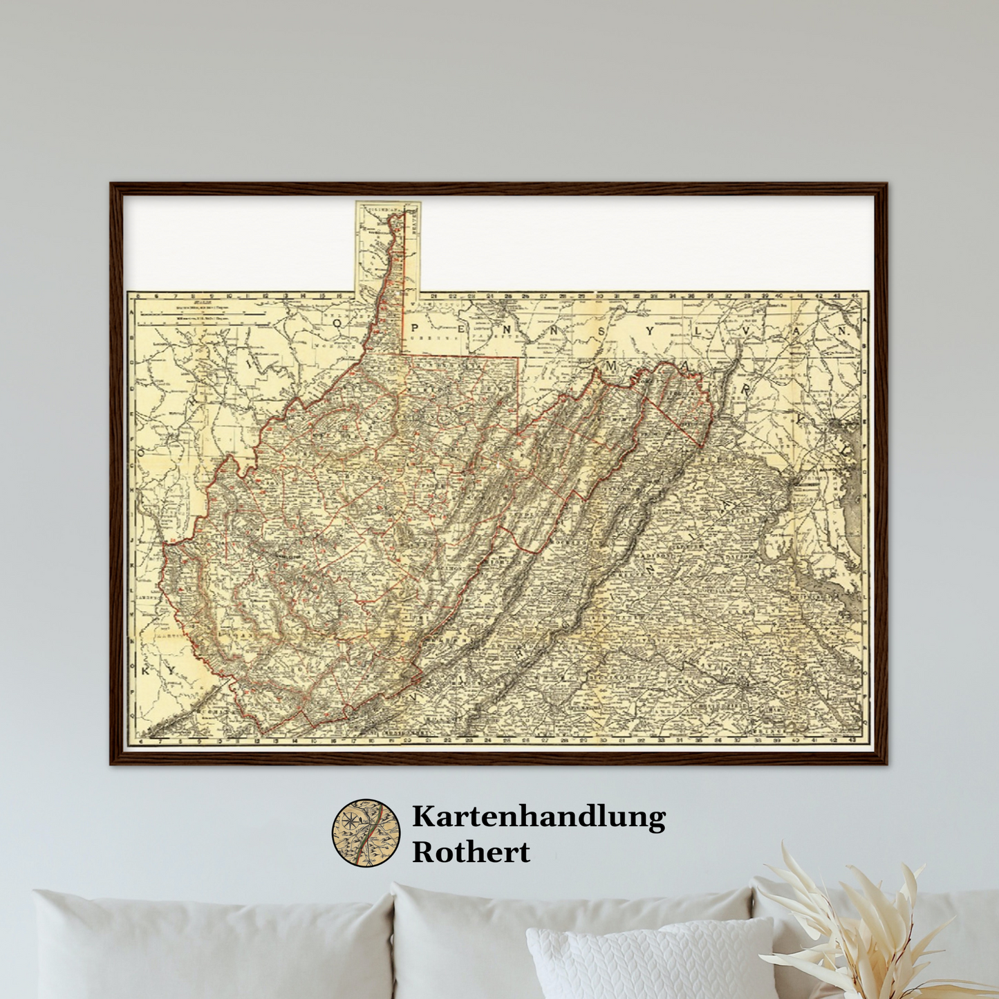 Historische Landkarte West Virginia um 1898
