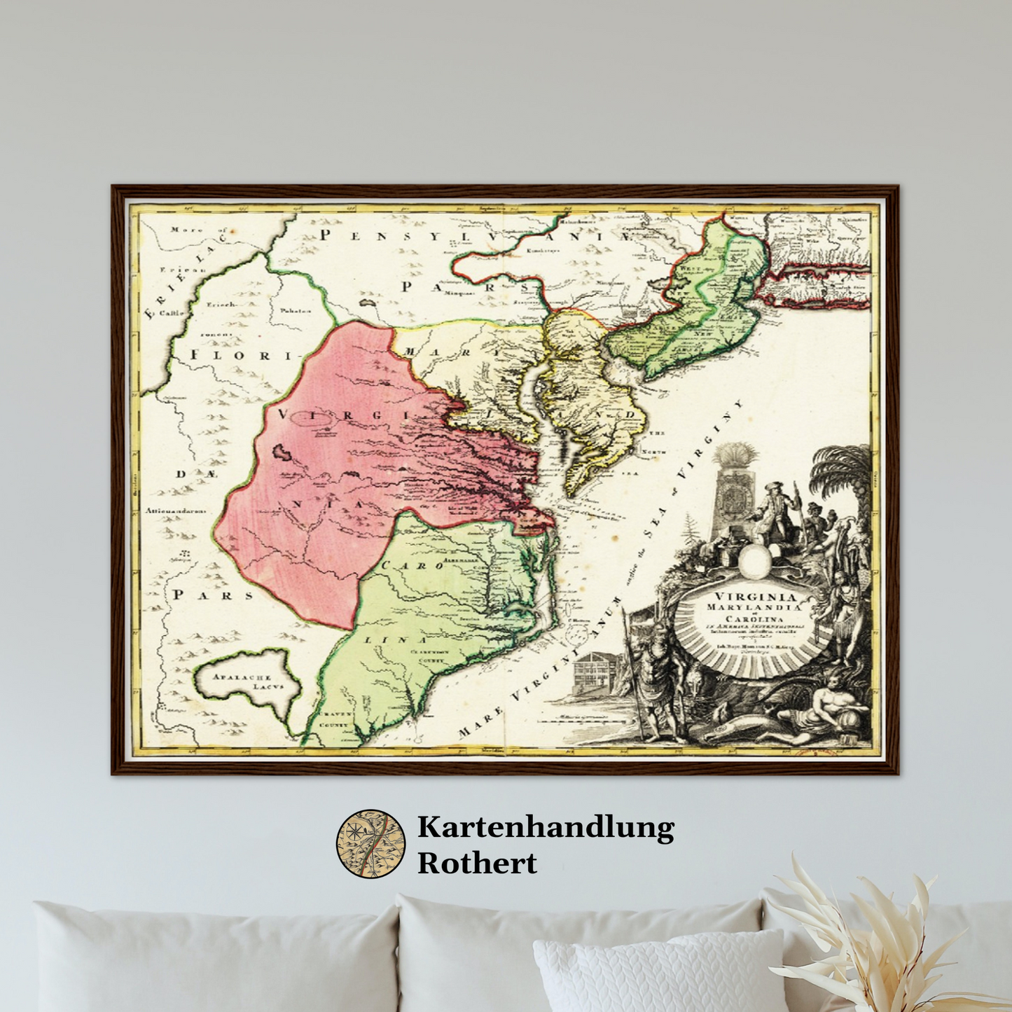 Historische Landkarte Kolonie Virginia um 1750