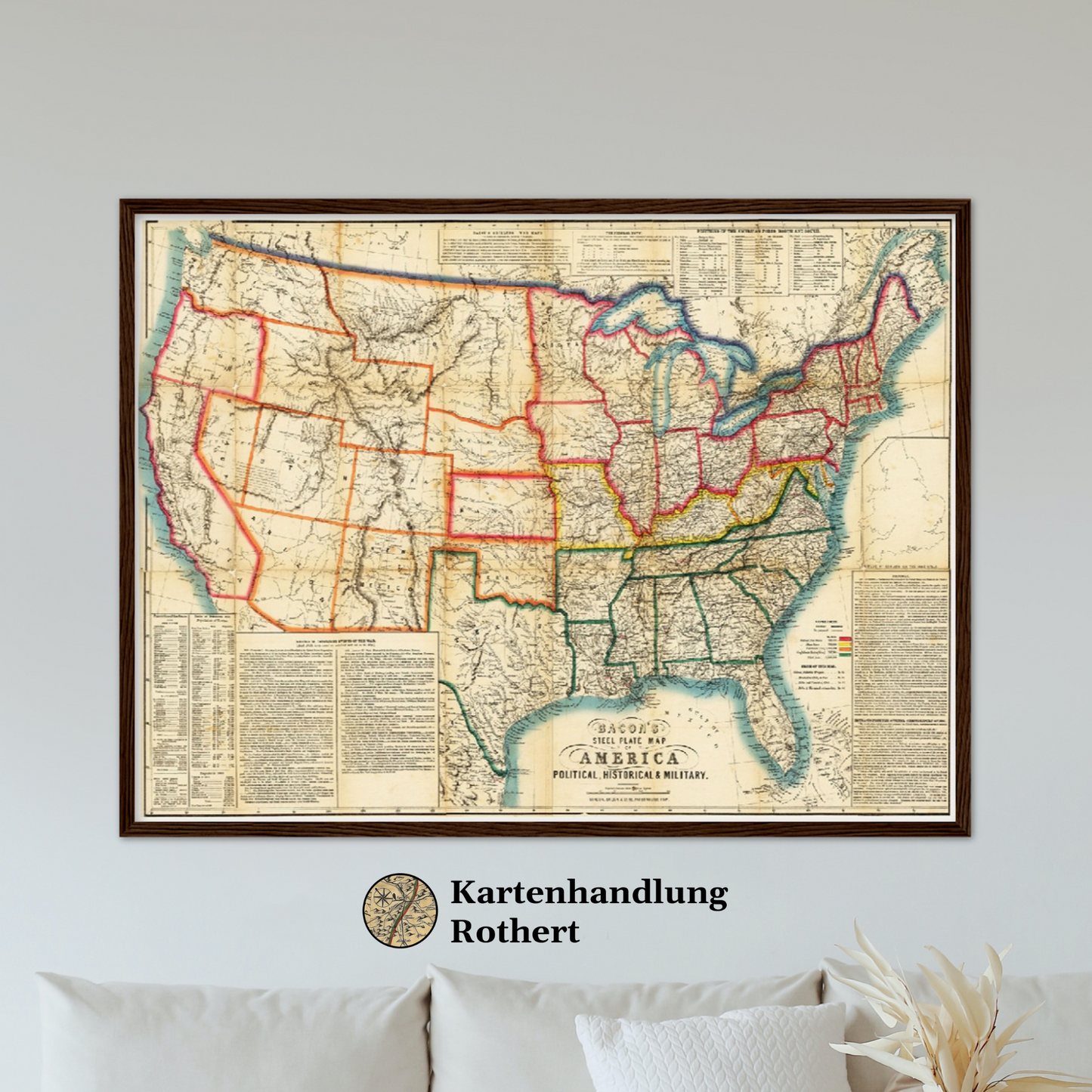 Historische Landkarte USA um 1863