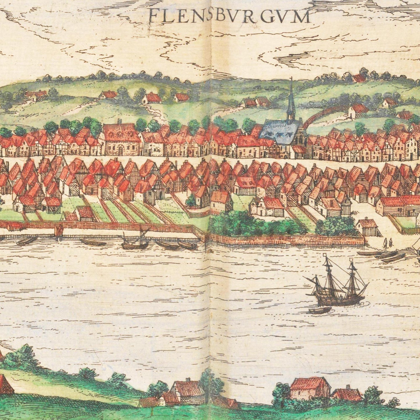 Historische Stadtansicht Flensburg um 1592