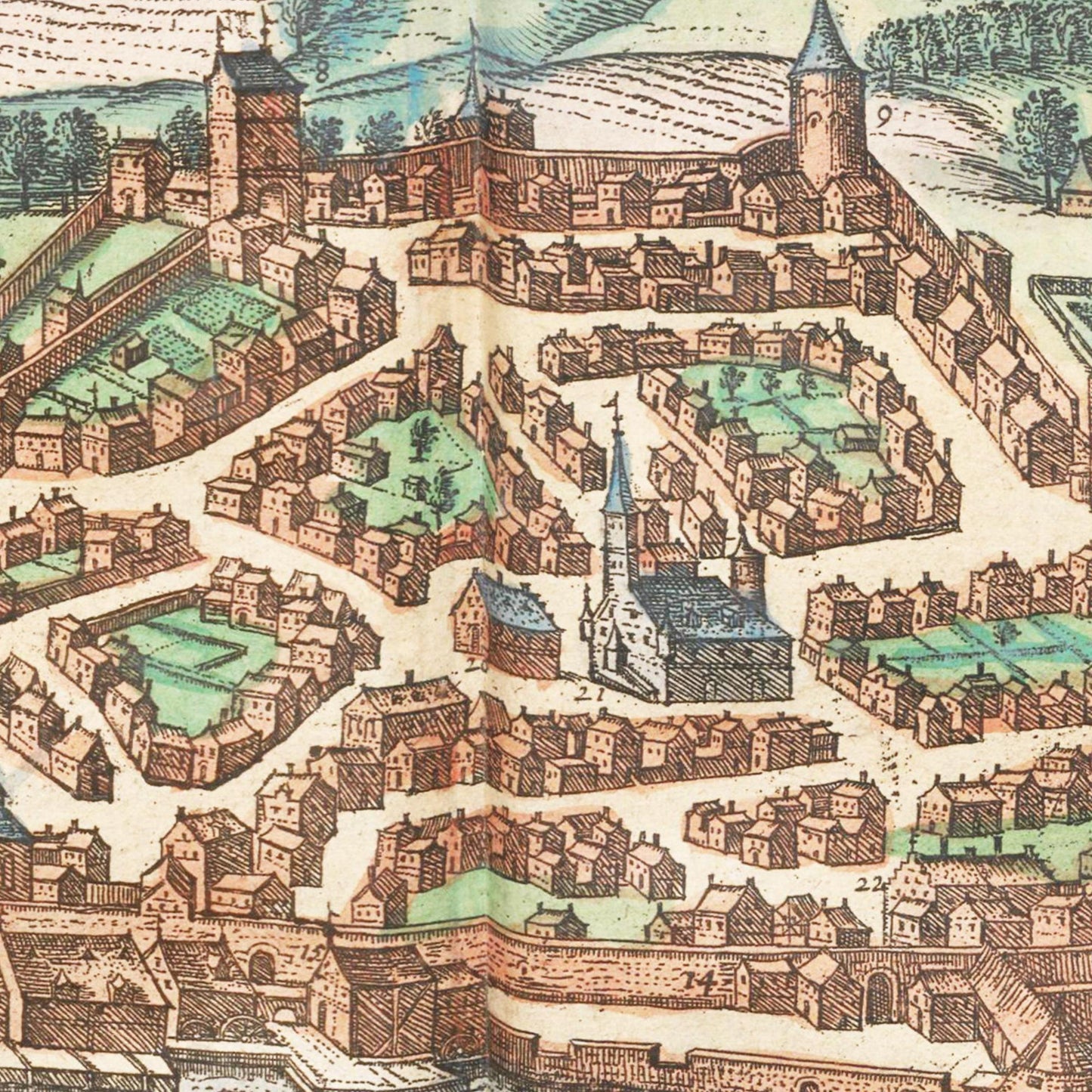 Historische Stadtansicht Kempten um 1575