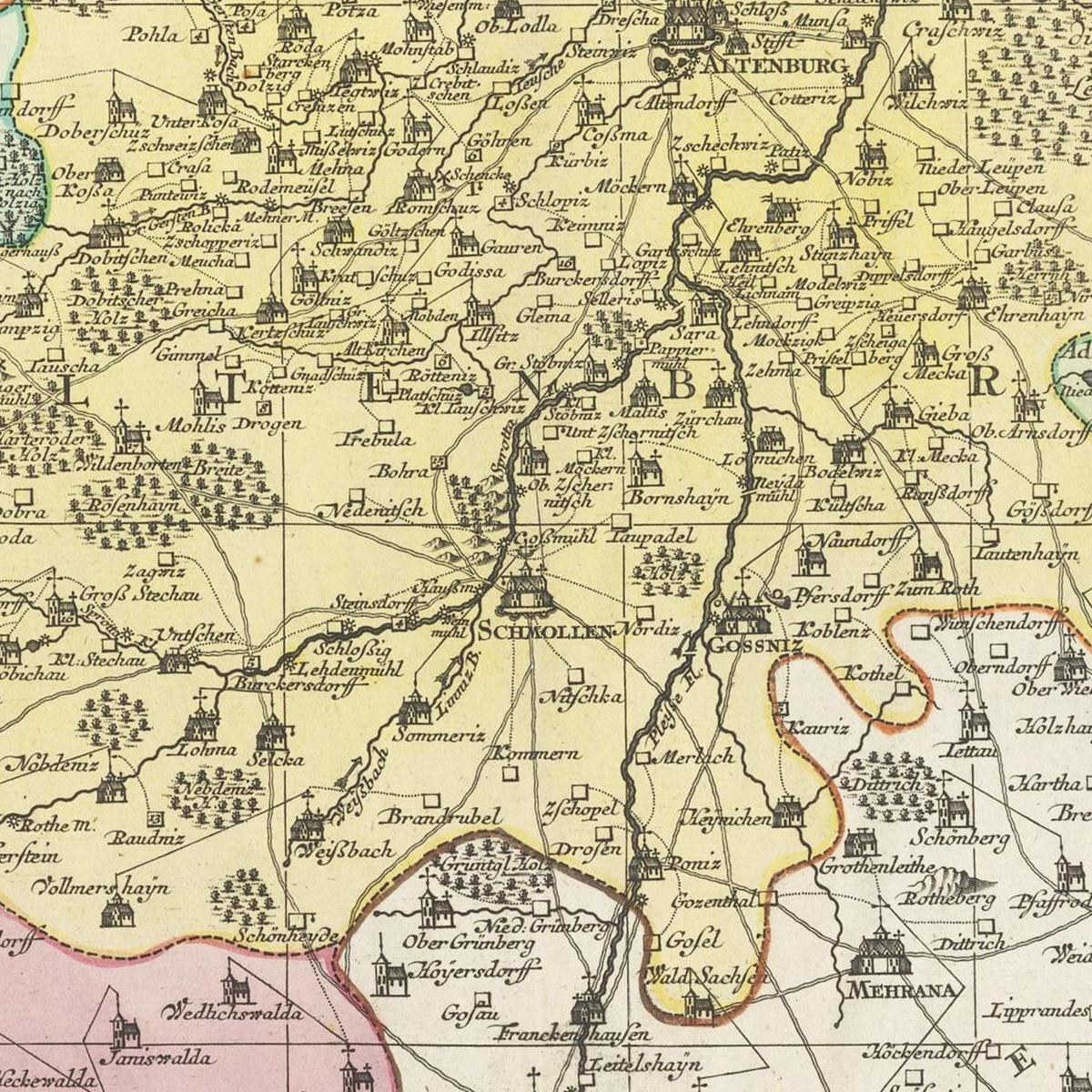 Historische Landkarte Altenburg um 1750
