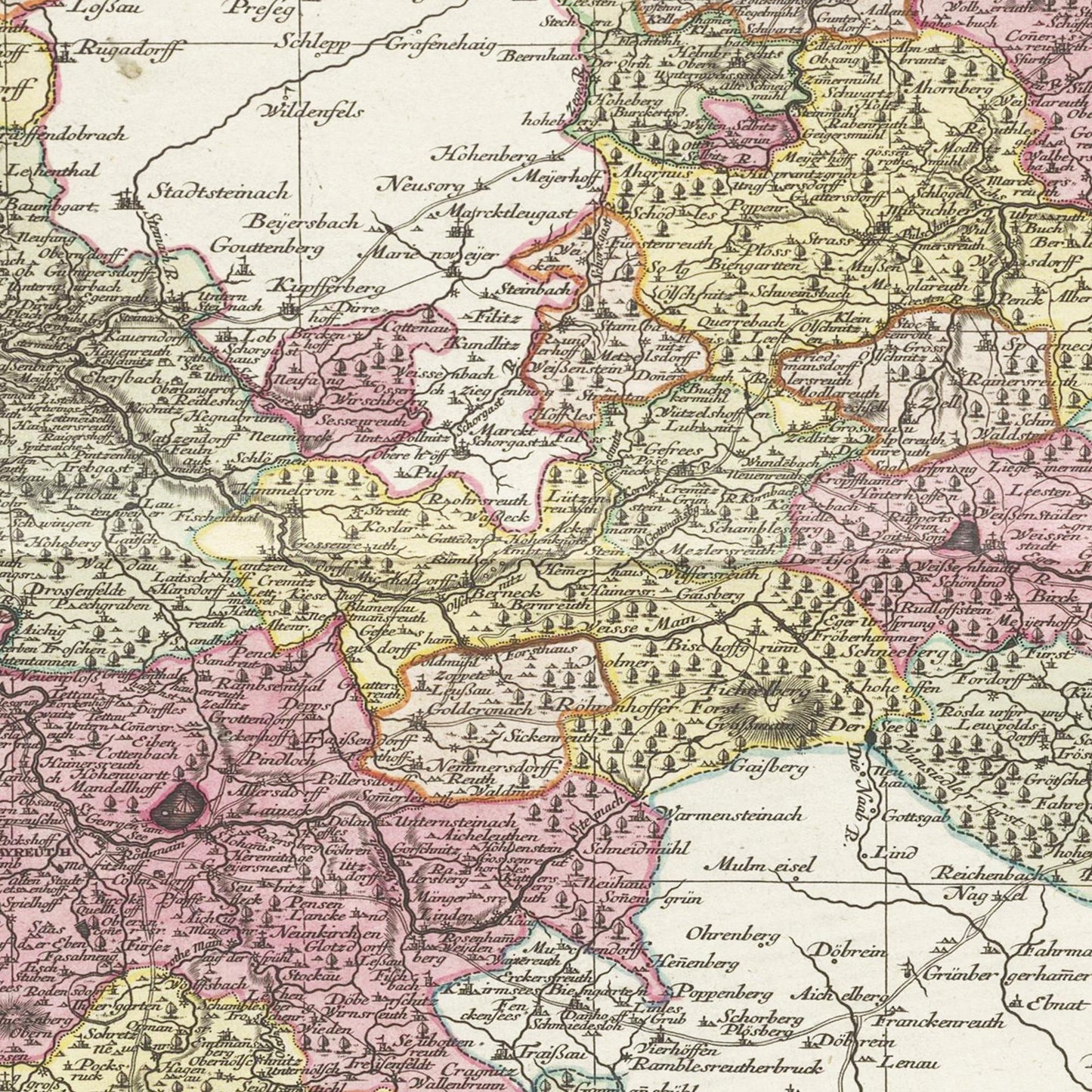Historische Landkarte Bayreuth um 1750