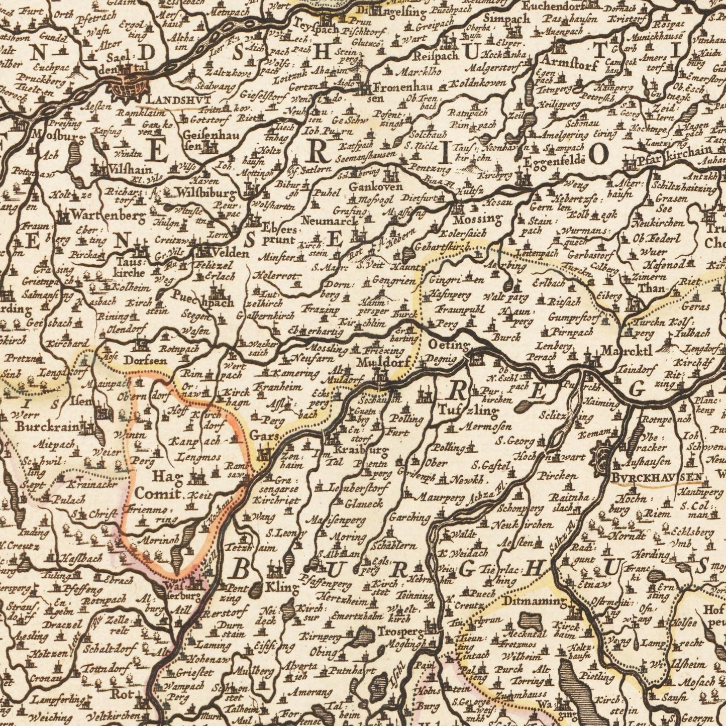 Historische Landkarte Bayern um 1698