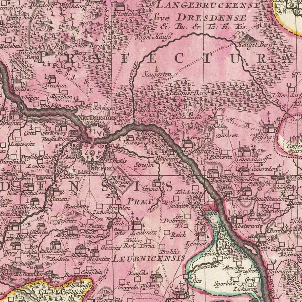 Historische Landkarte Dresden um 1750