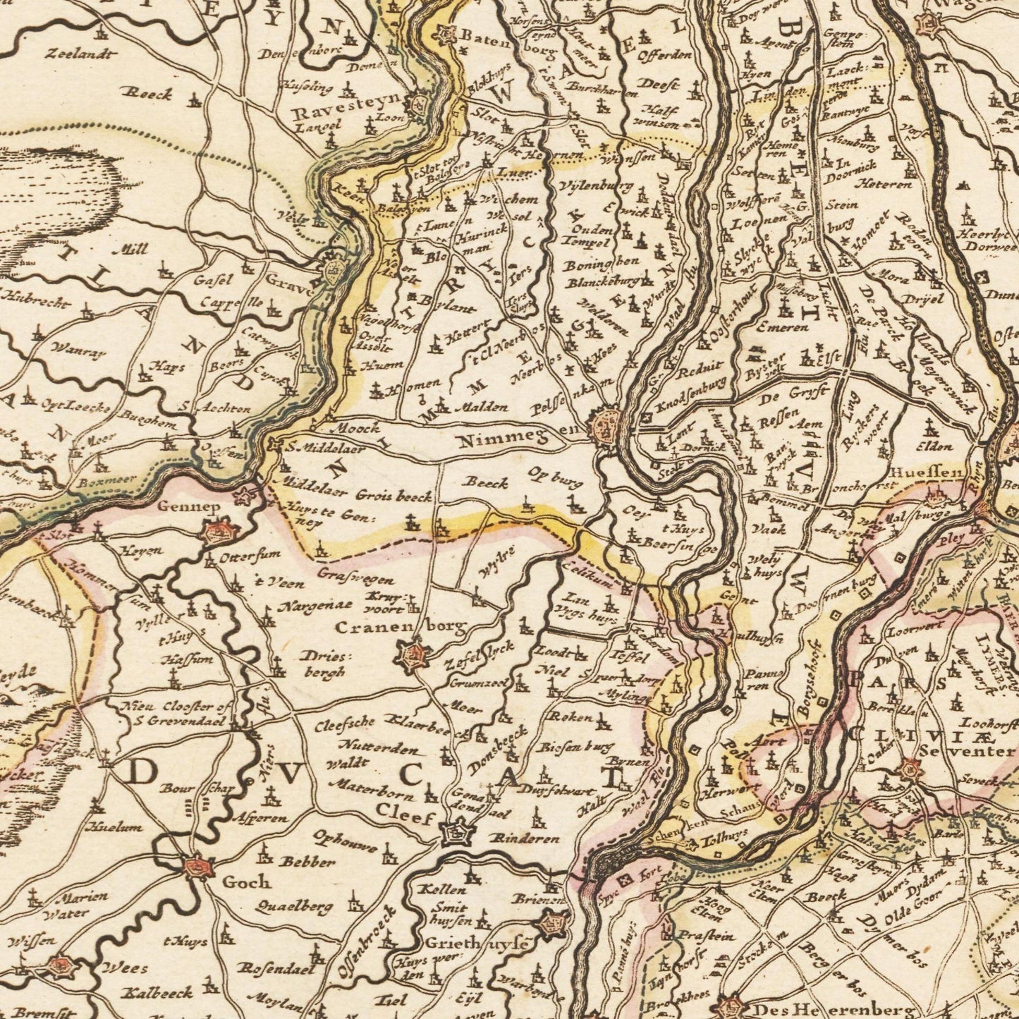 Historische Landkarte Geldern um 1635