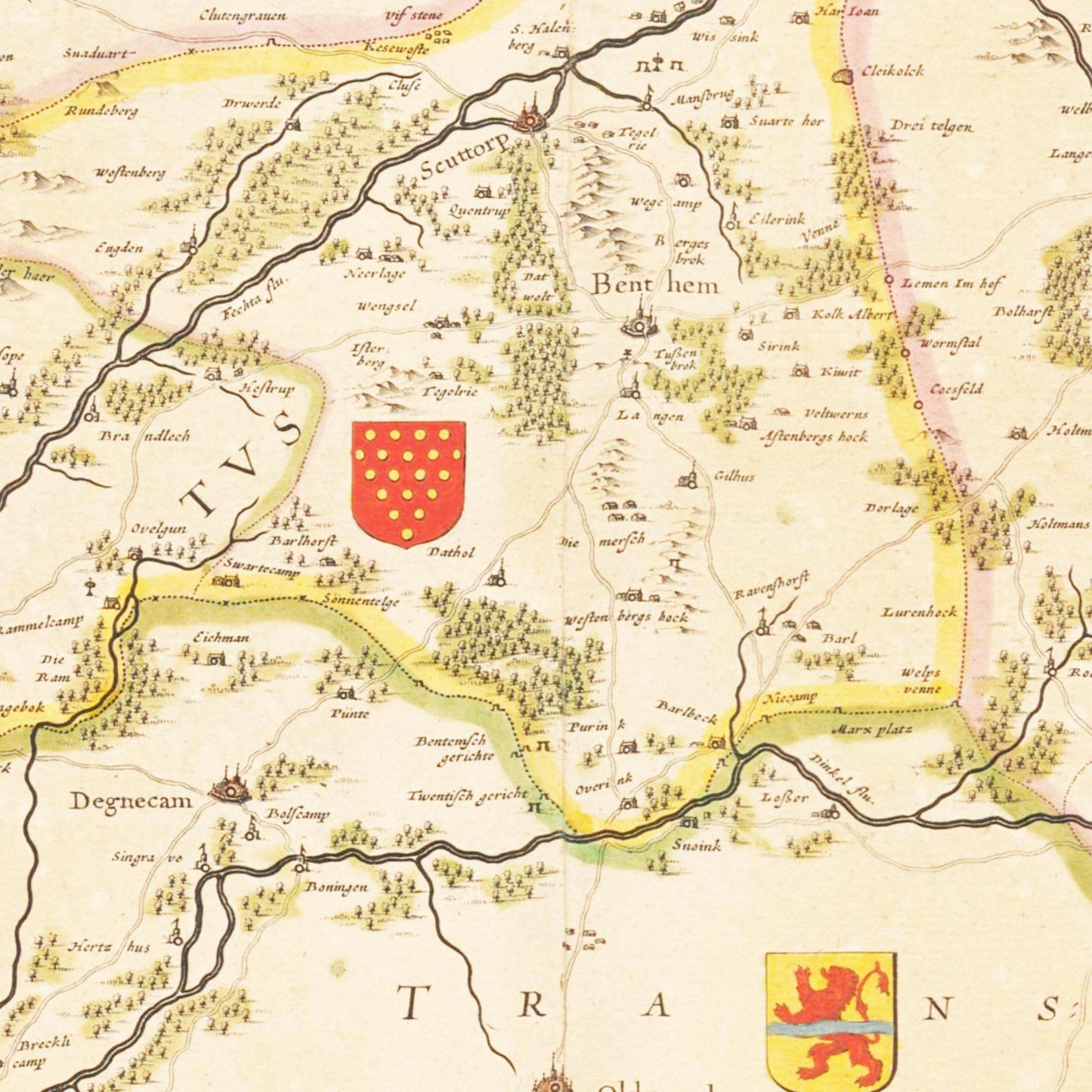 Historische Landkarte Grafschaft Bentheim um 1635