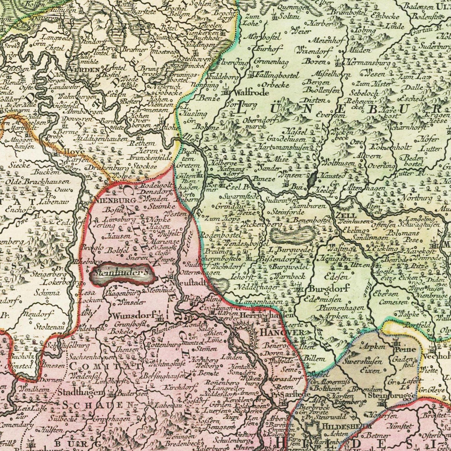 Historische Landkarte Hannover um 1750
