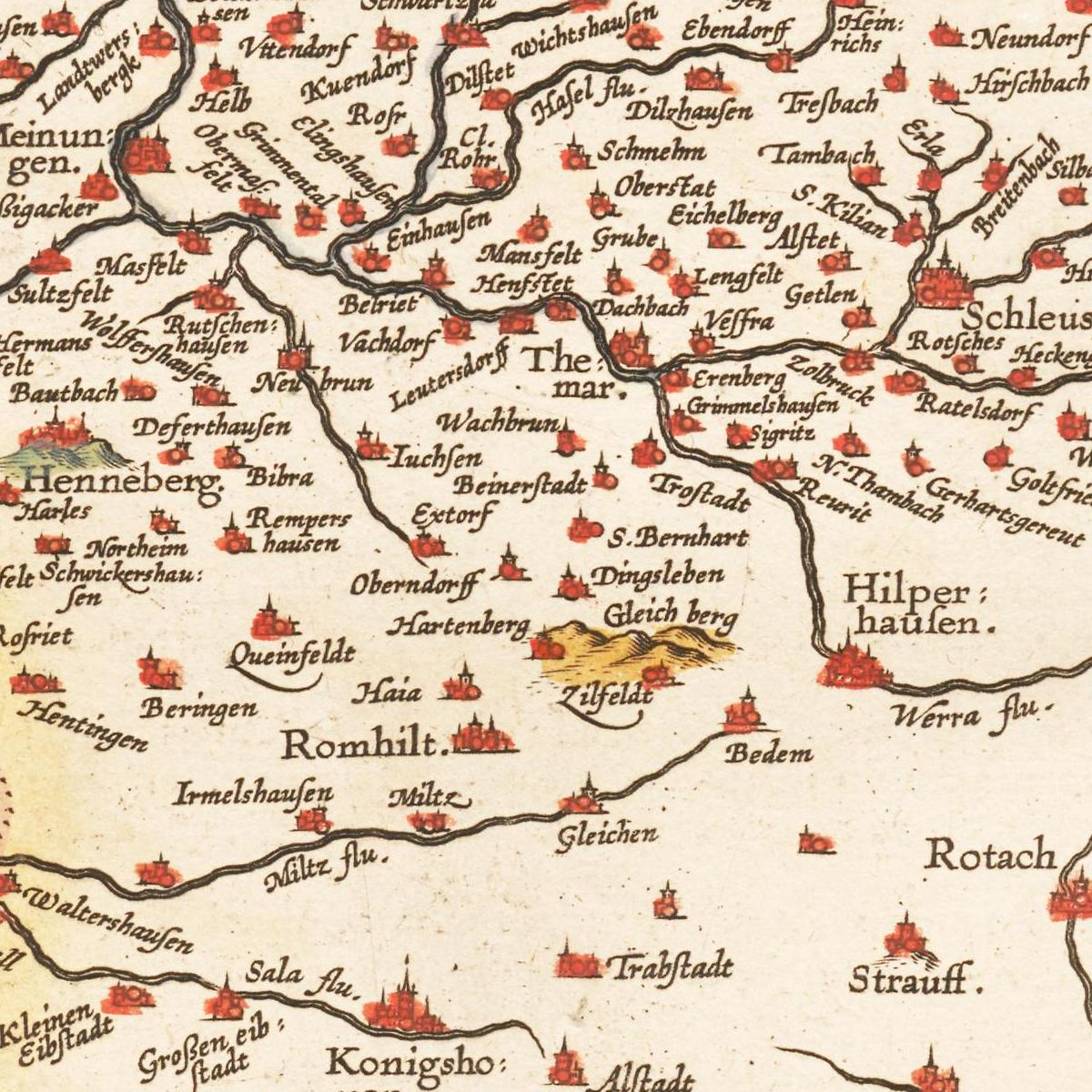 Historische Landkarte Henneberg um 1609