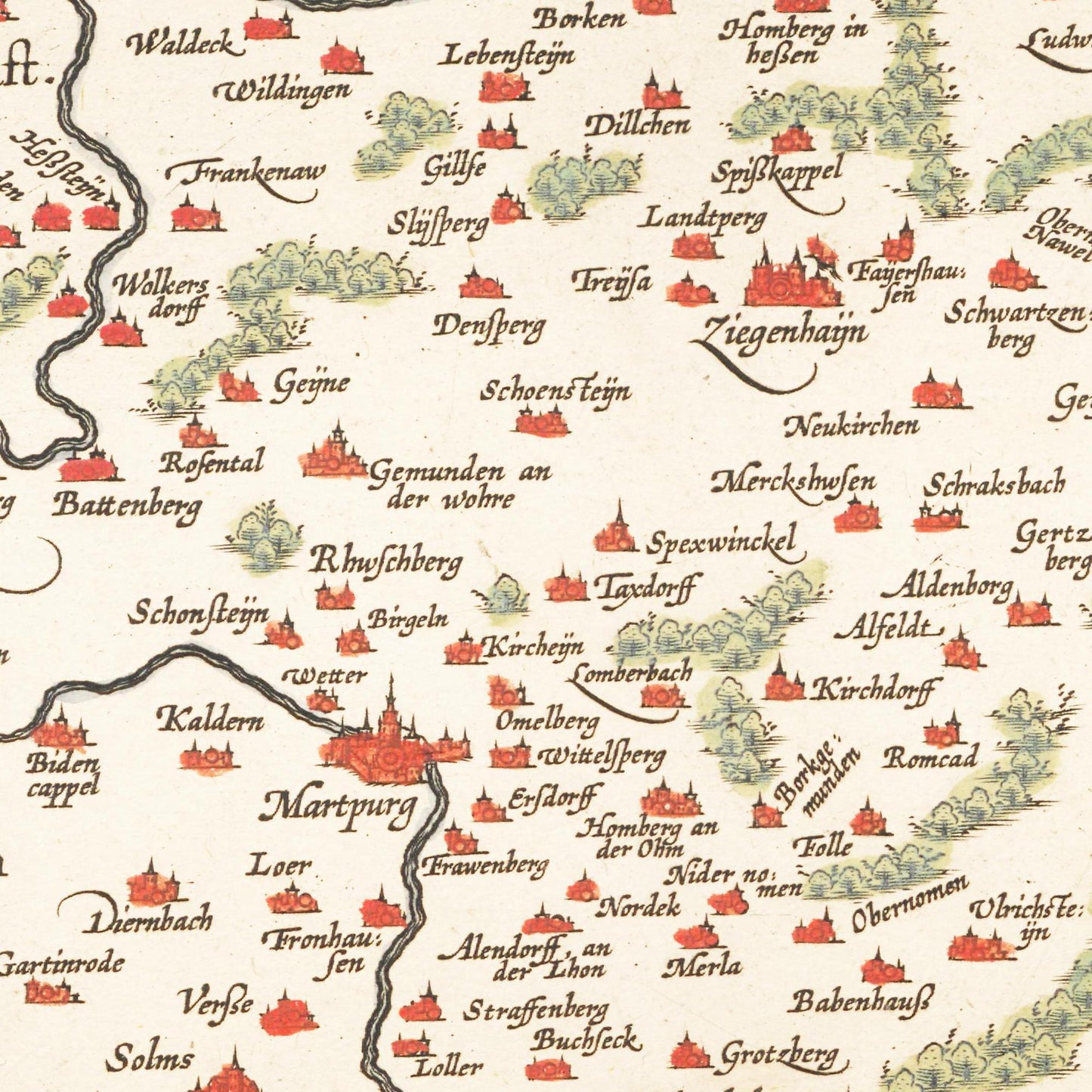 Historische Landkarte Hessen um 1609