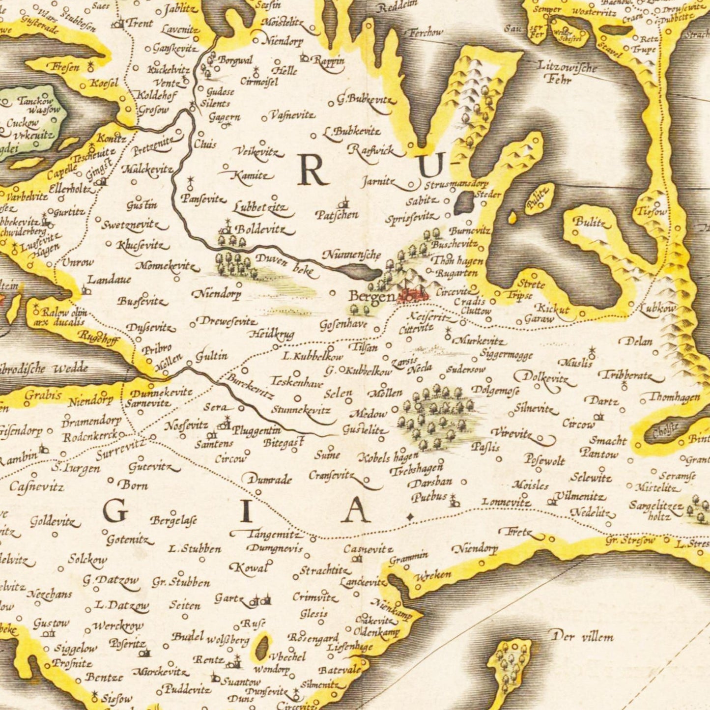 Historische Landkarte Insel Rügen um 1635