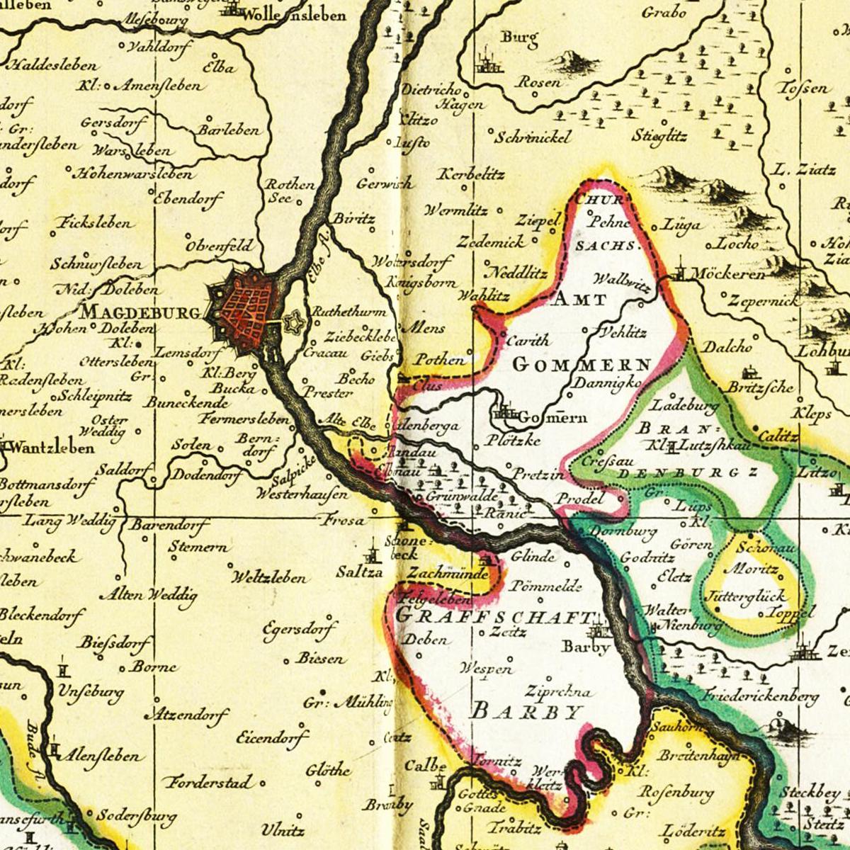 Historische Landkarte Magdeburg um 1725