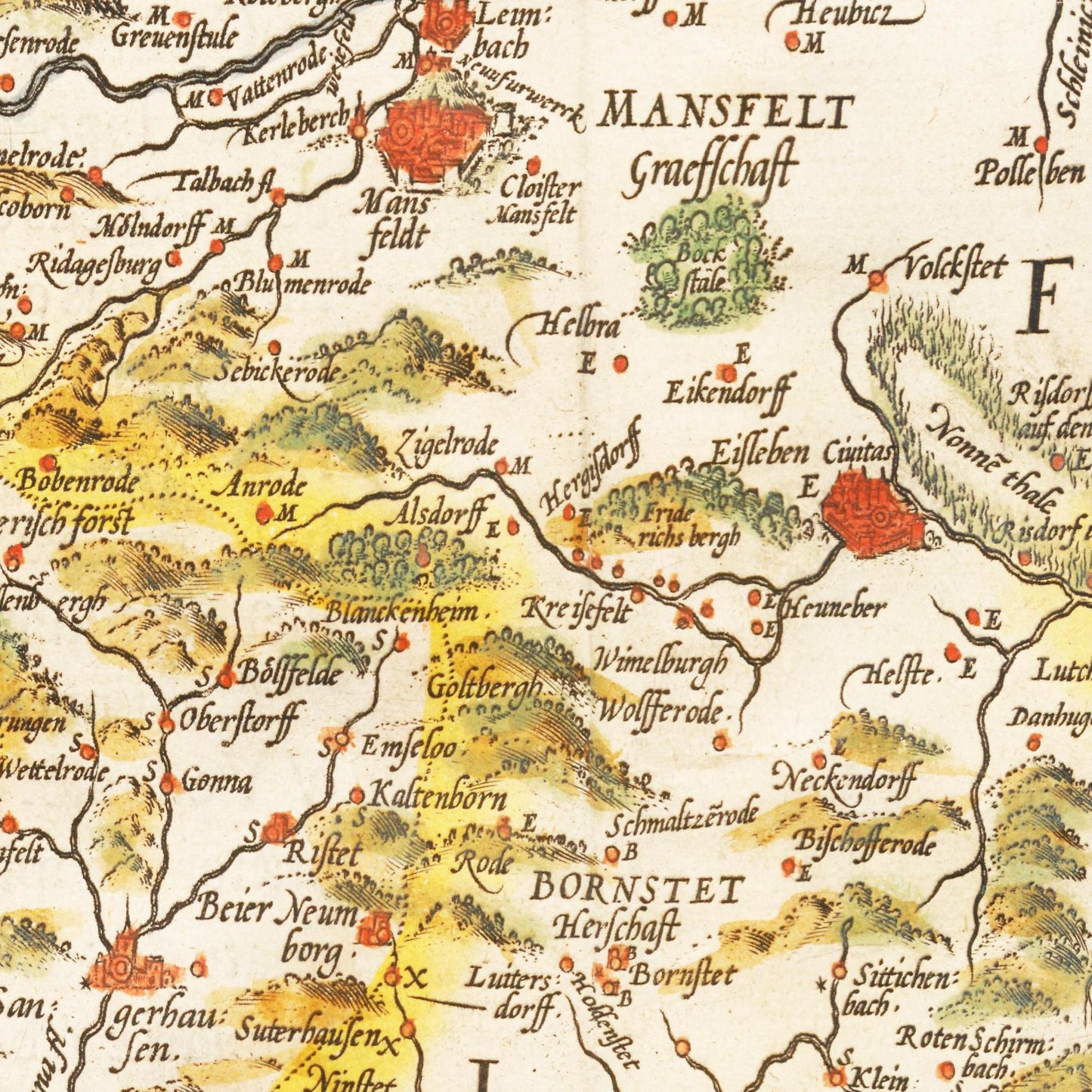 Historische Landkarte Mansfeld um 1609