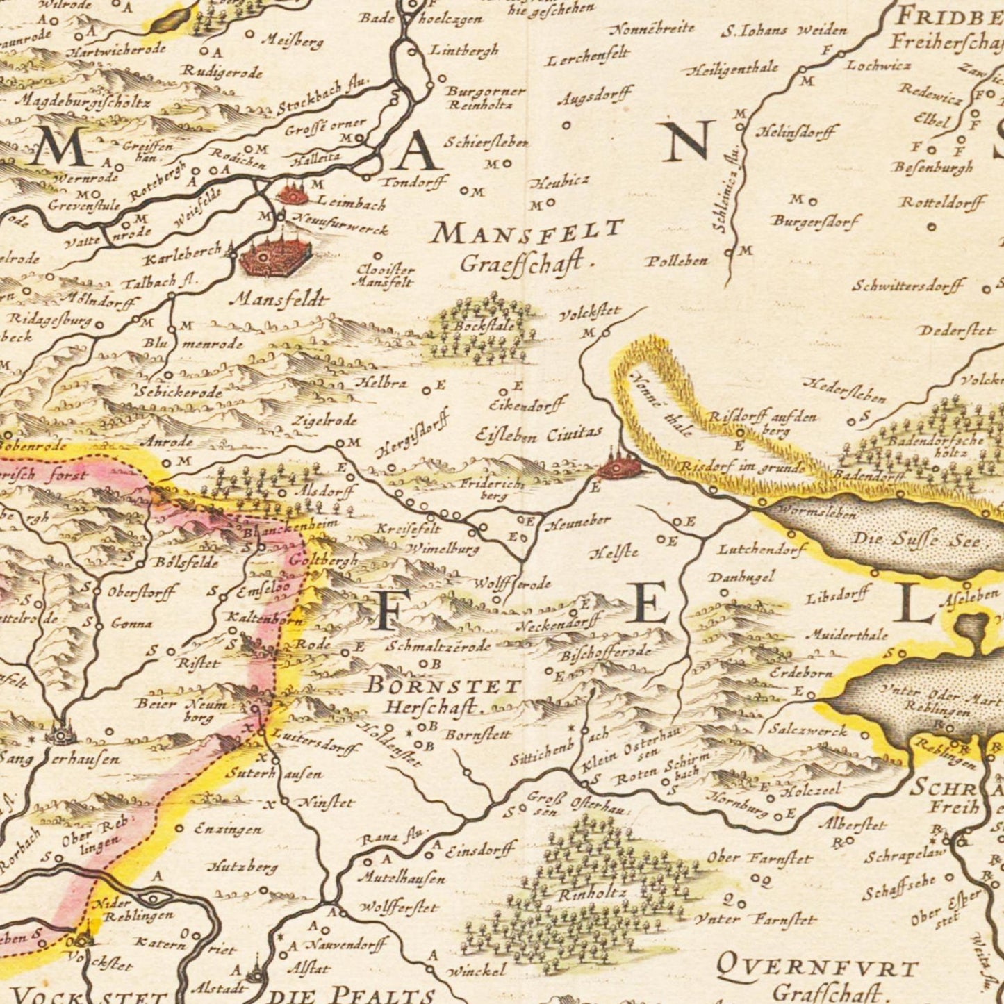 Historische Landkarte Mansfeld um 1635