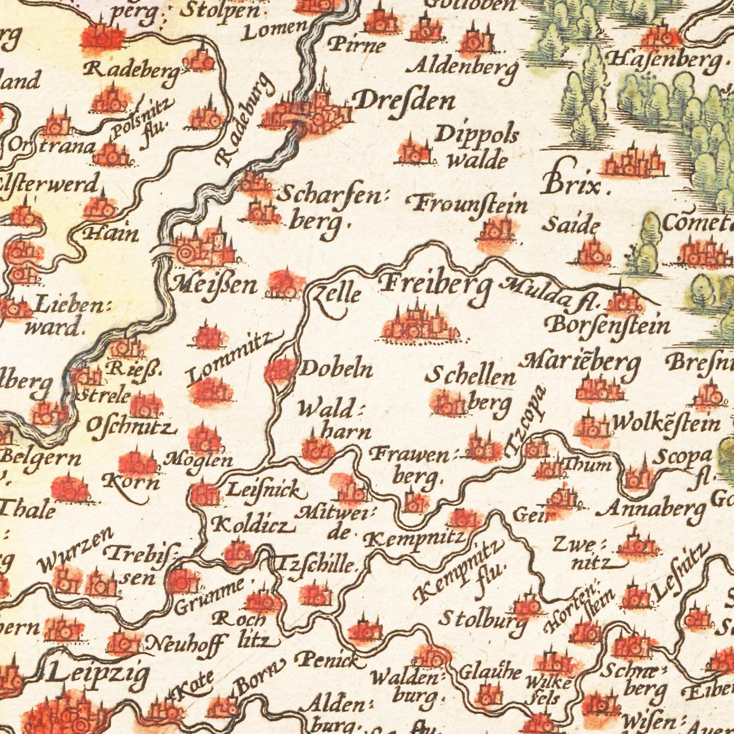 Historische Landkarte Meißen um 1609