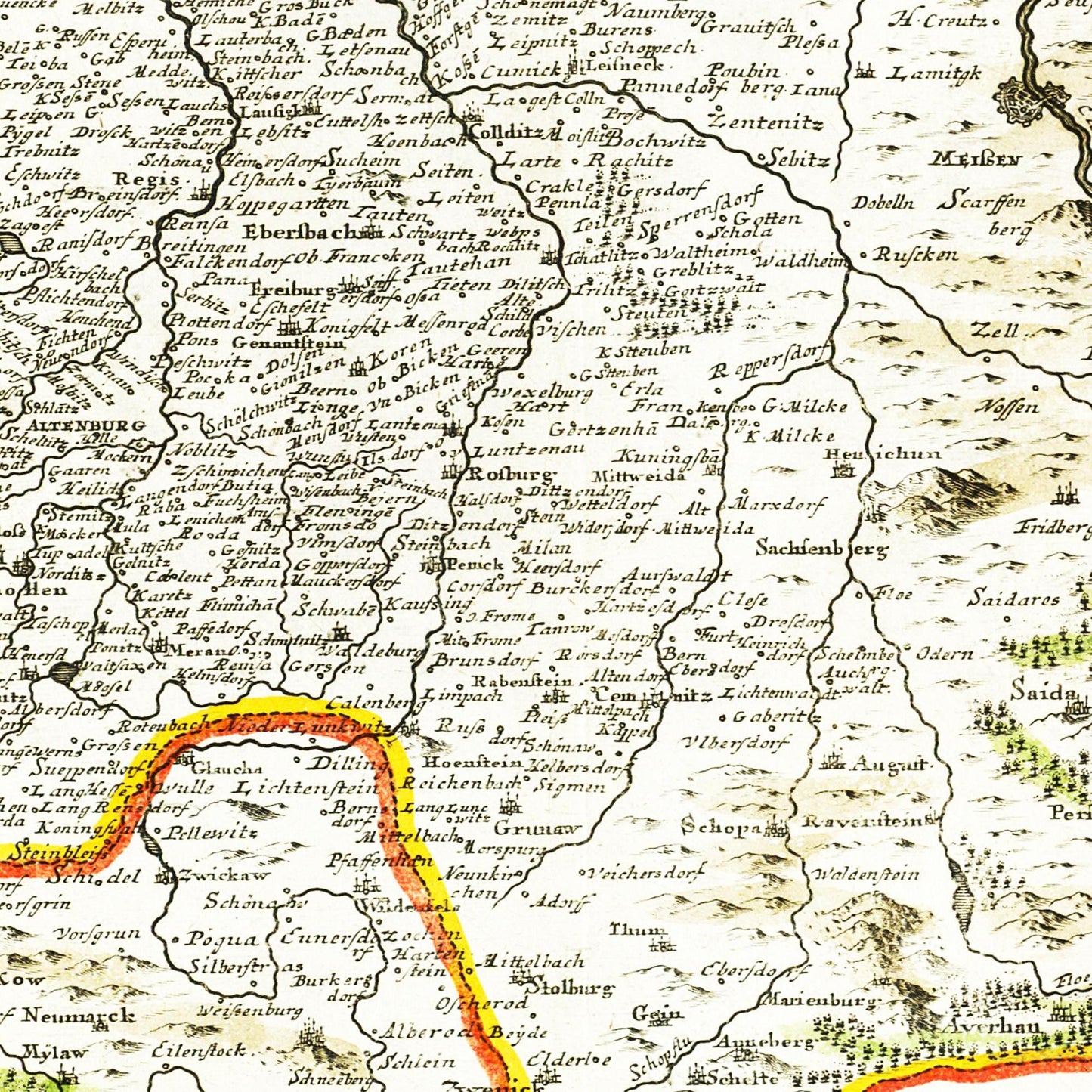 Historische Landkarte Meißen um 1700