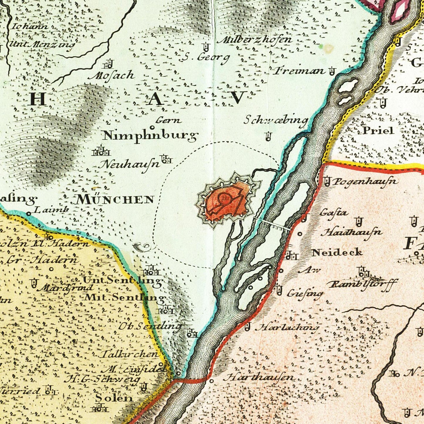 Historische Landkarte München um 1740