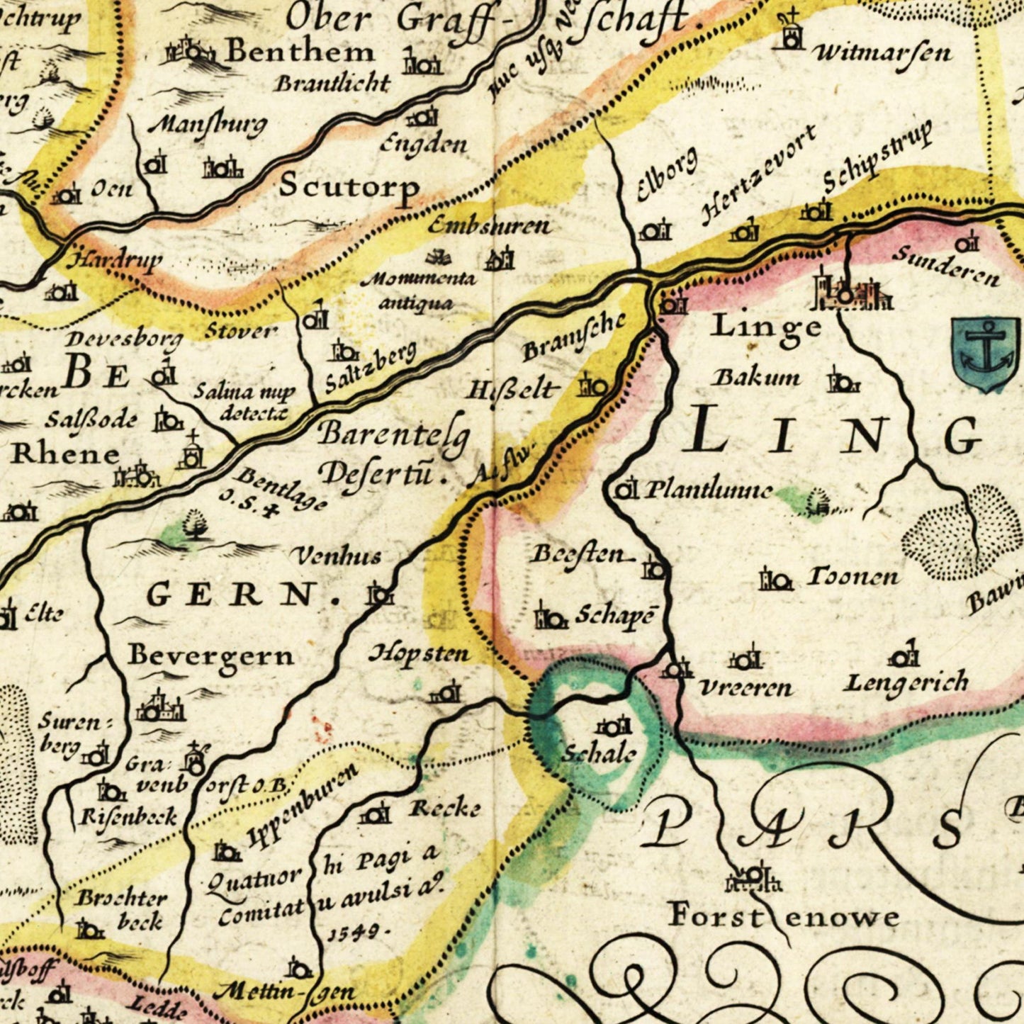 Historische Landkarte Münster um 1650