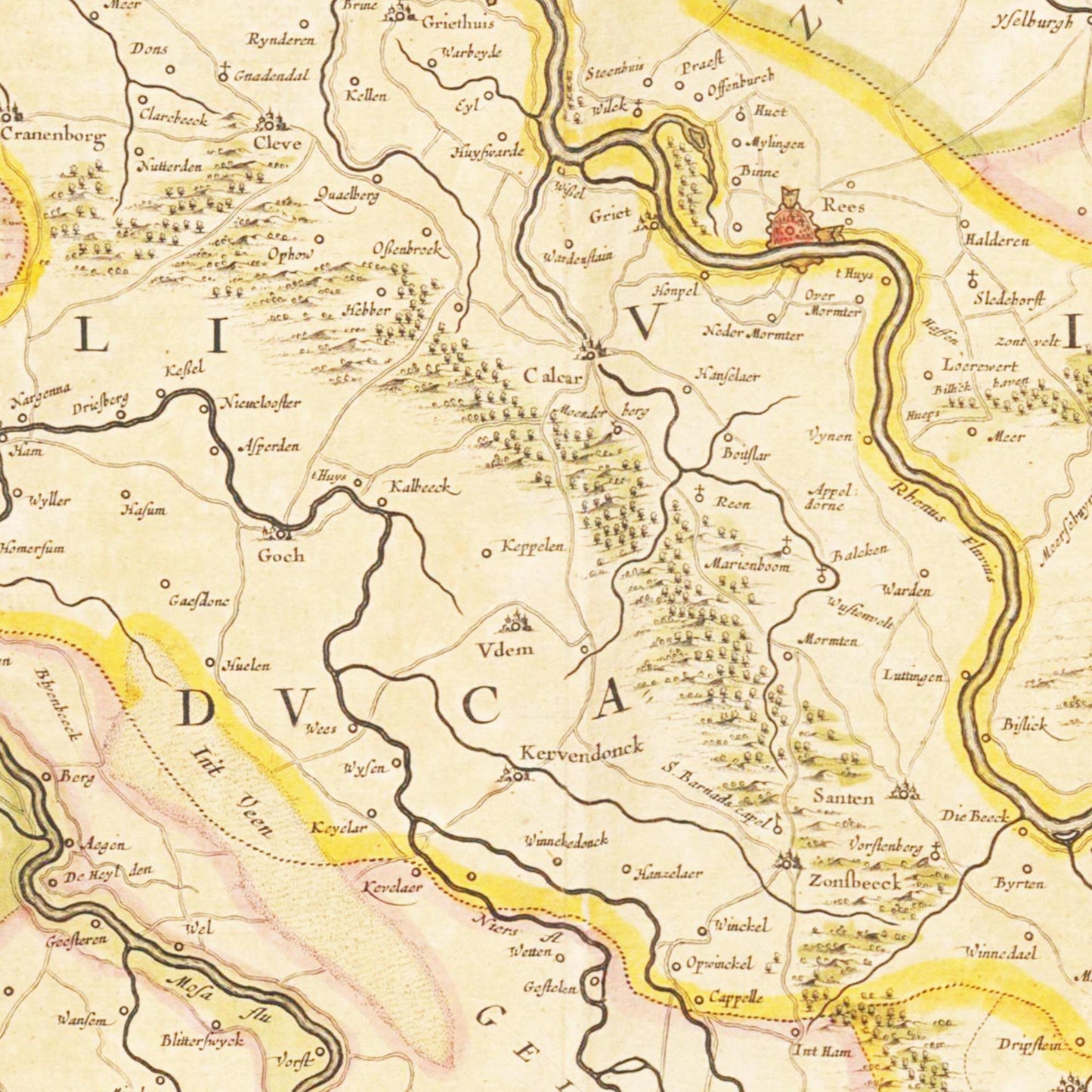 Historische Landkarte Niederrhein um 1635