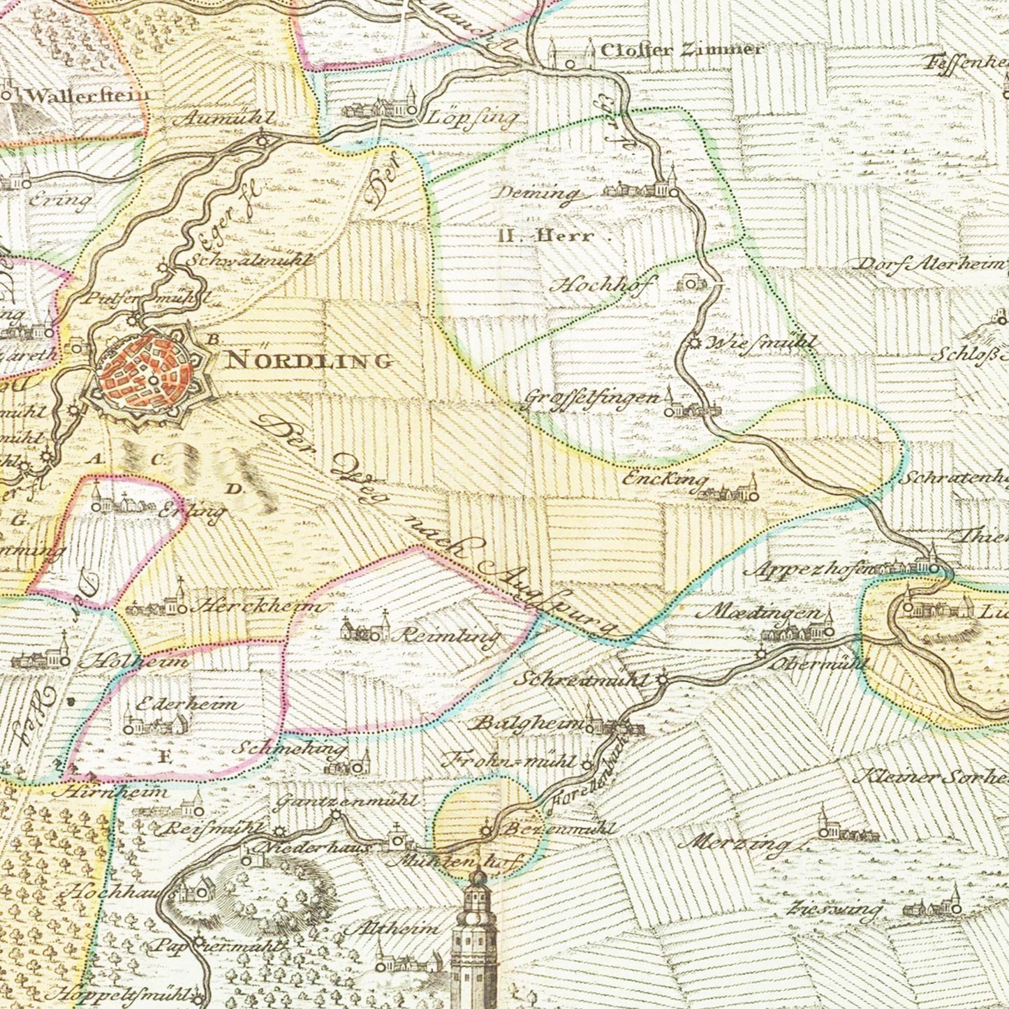Historische Landkarte Nördlingen um 1738