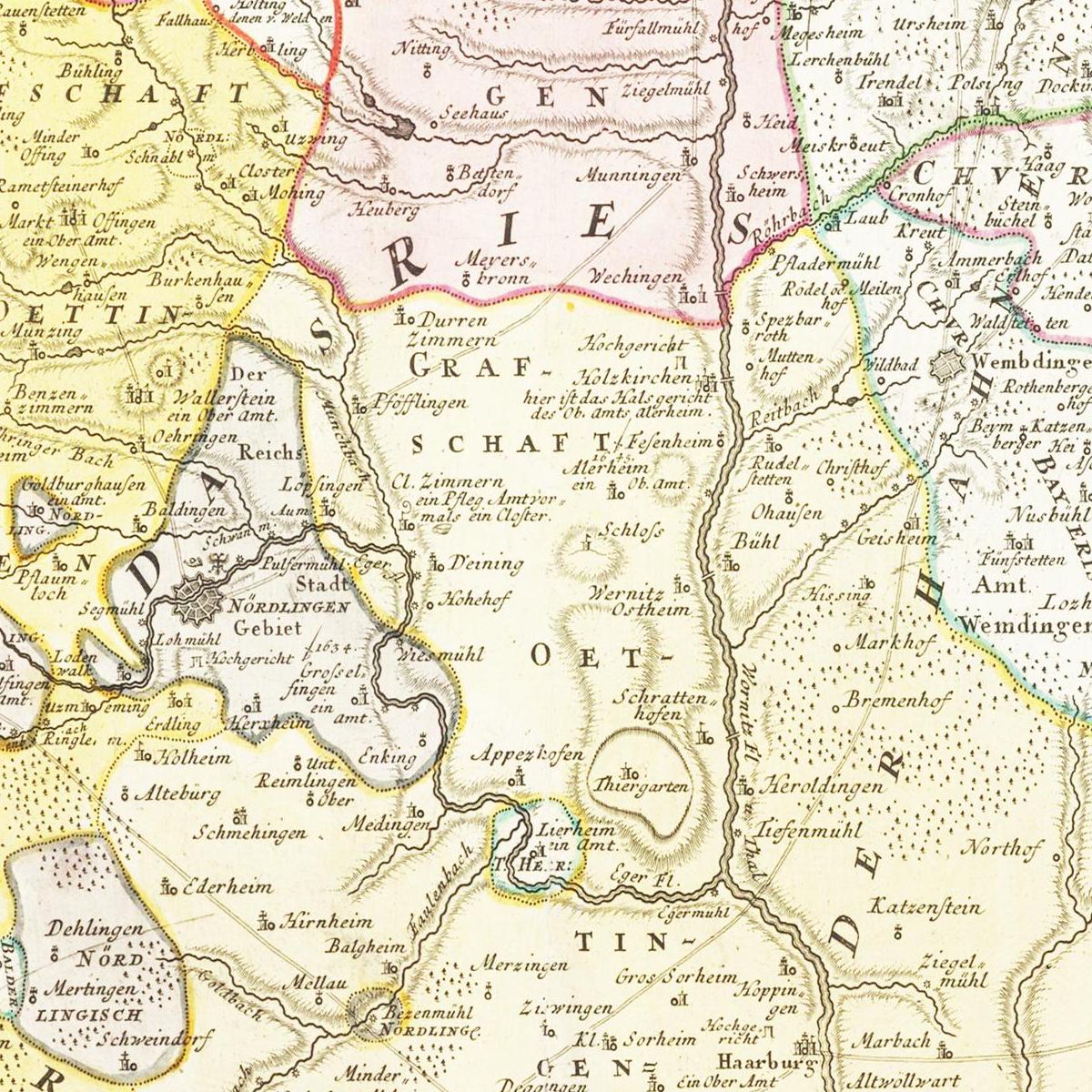 Historische Landkarte Oettingen um 1744