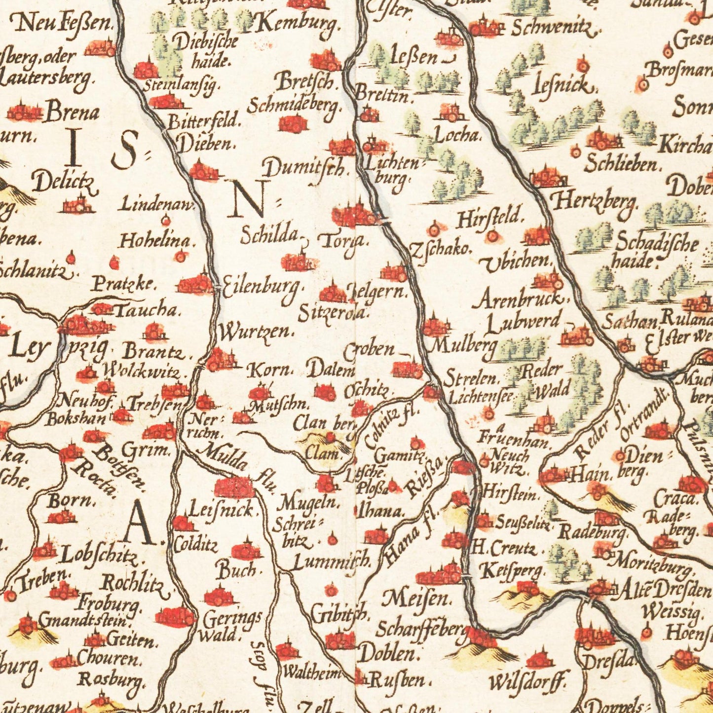 Historische Landkarte Sachsen um 1609
