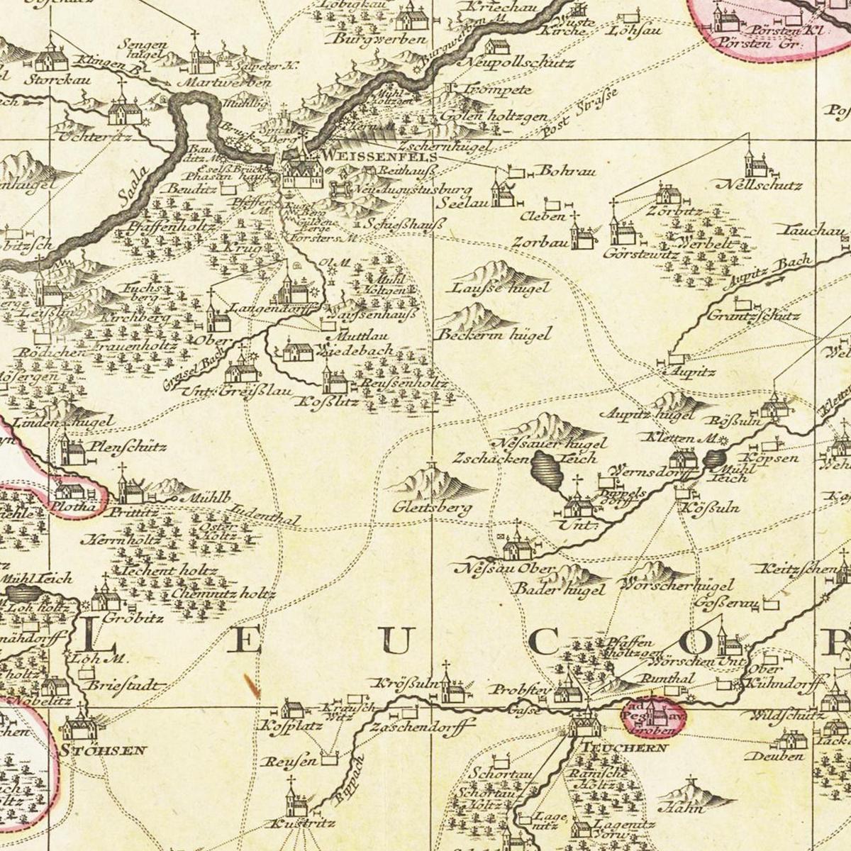 Historische Landkarte Teuchern um 1750