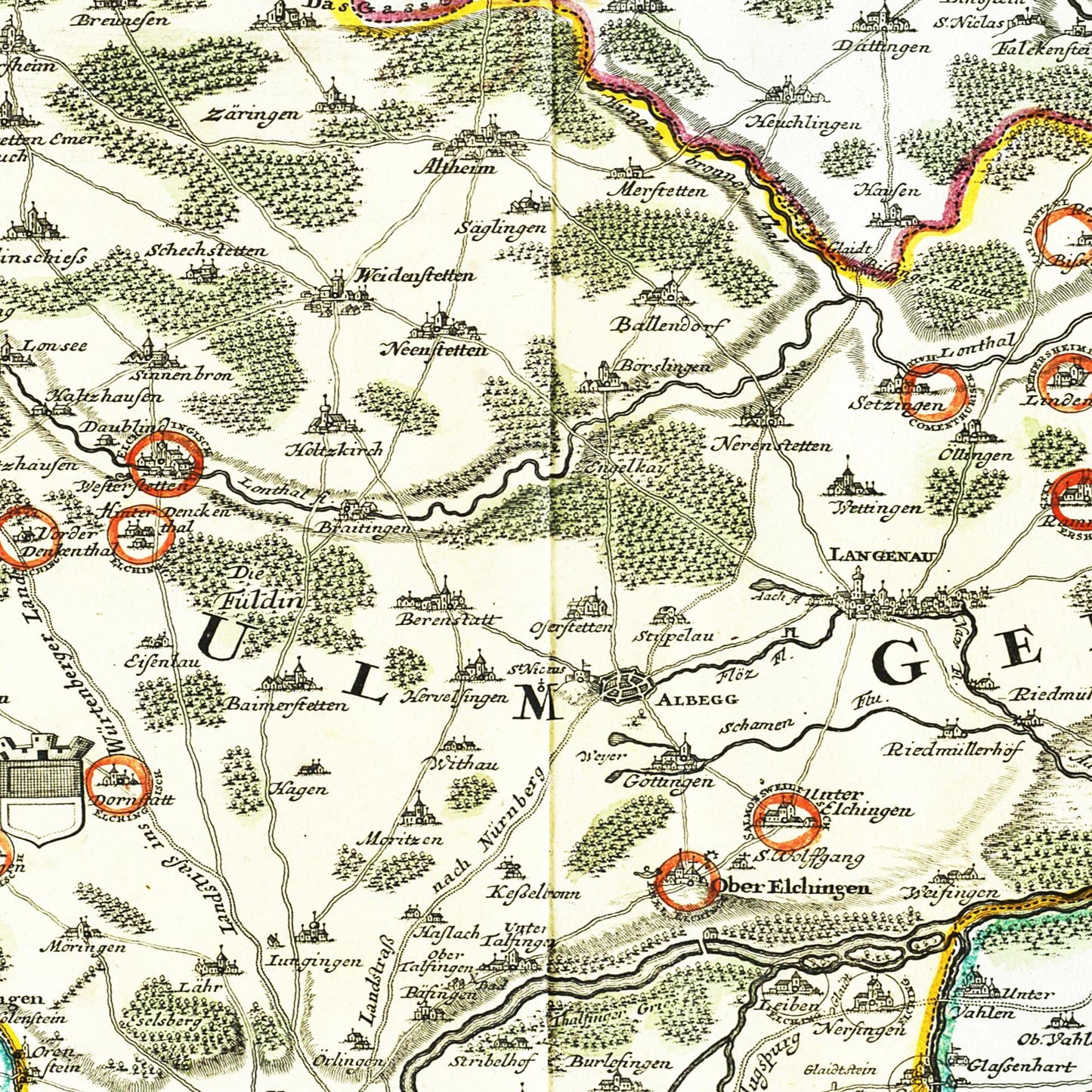 Historische Landkarte Ulm um 1712