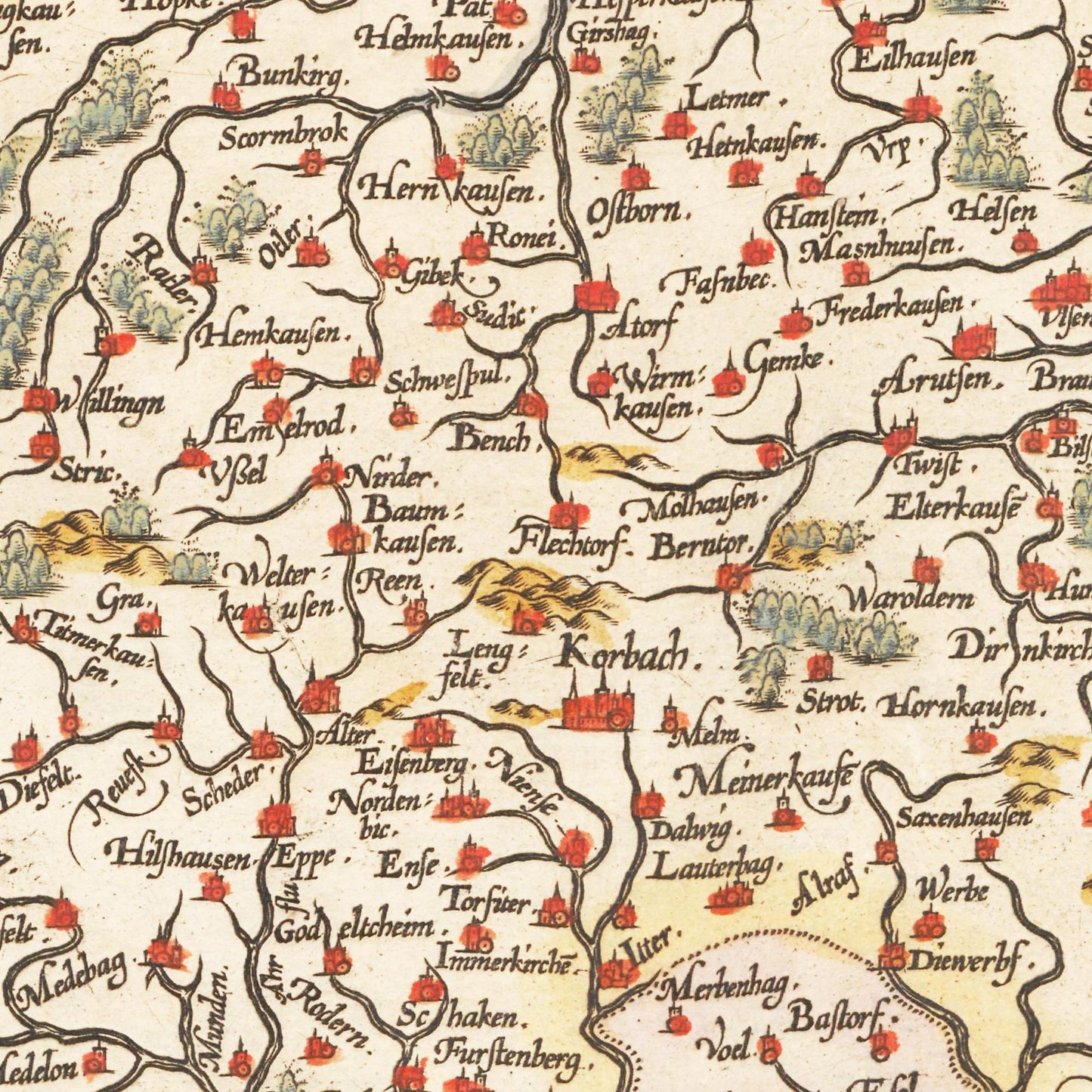 Historische Landkarte Waldeck um 1609