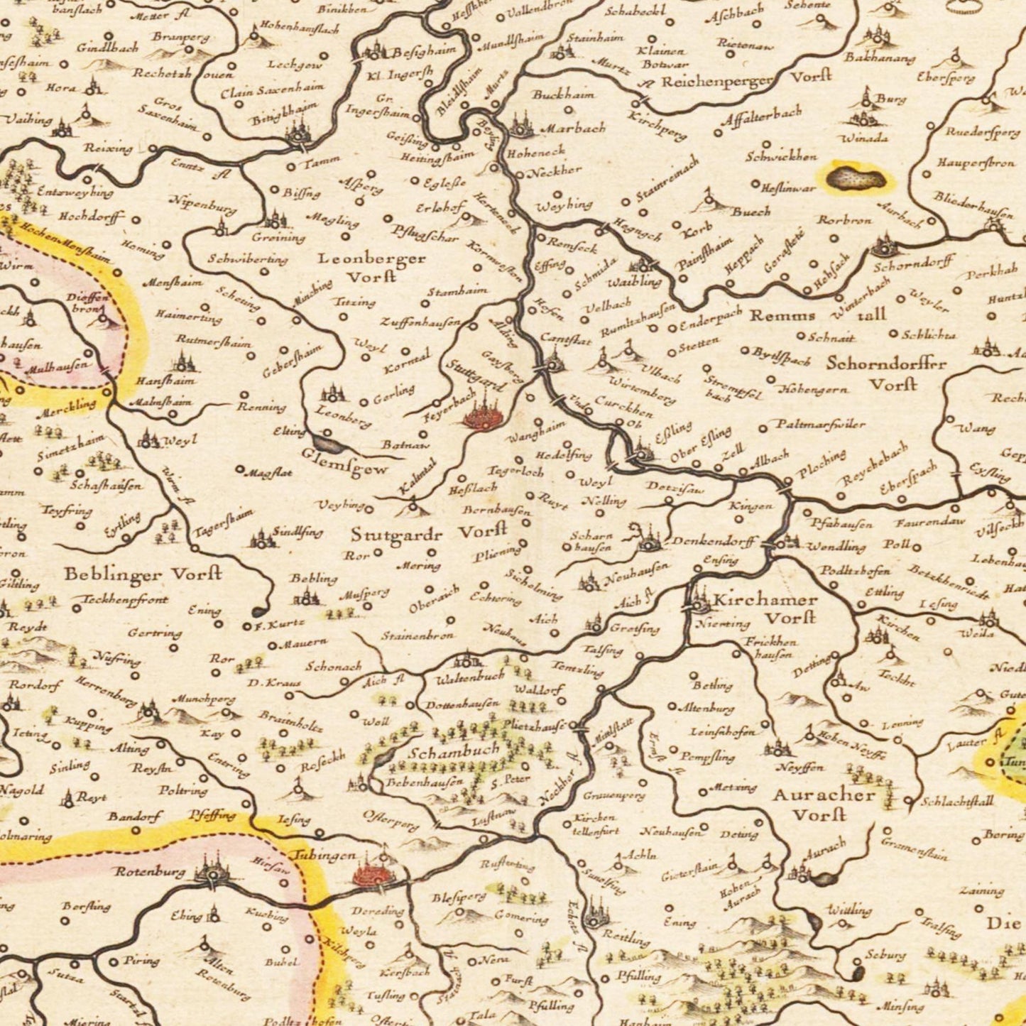 Historische Landkarte Württemberg um 1635